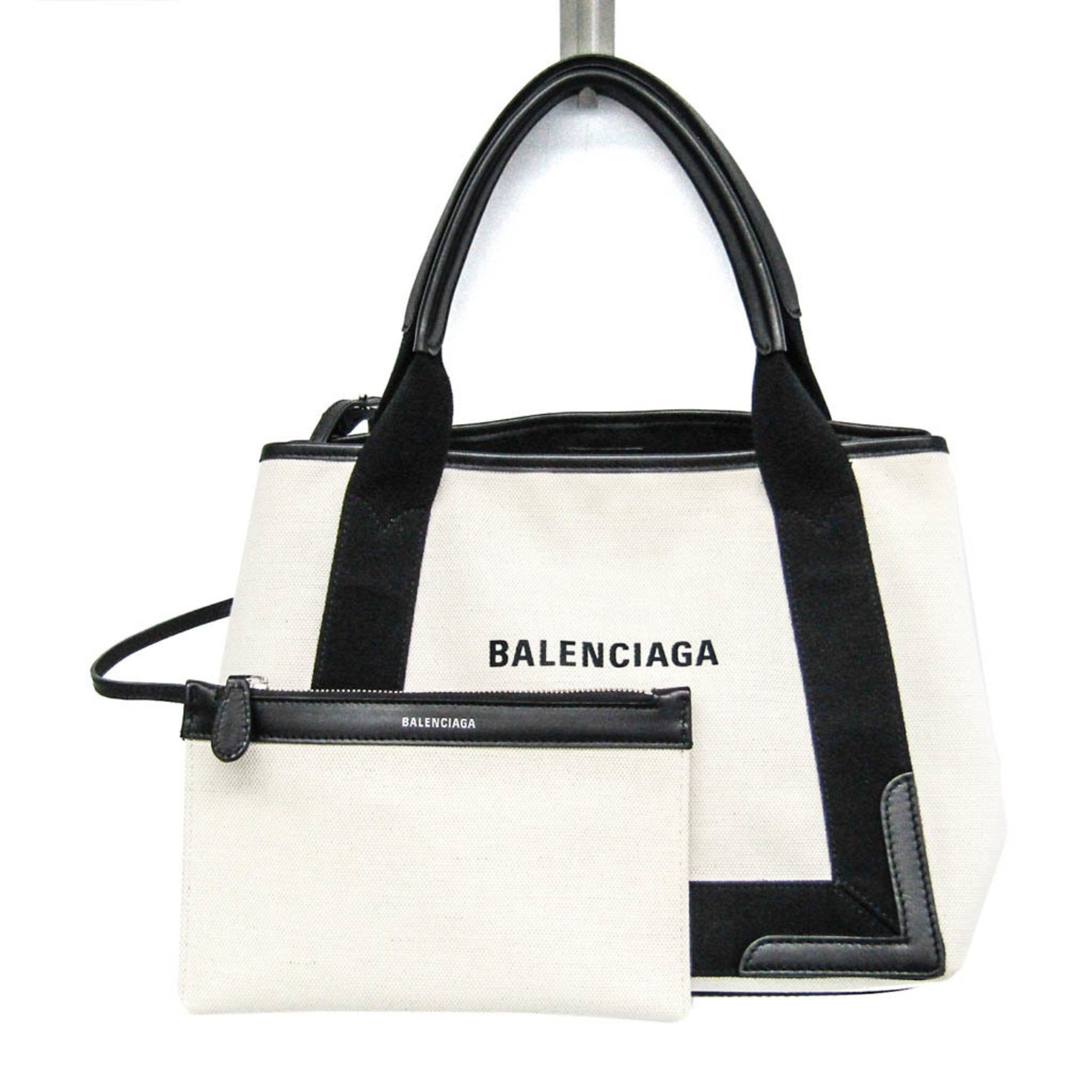 Balenciaga Navy Cabas S Canvas,Leather Handbag Black,Off-white