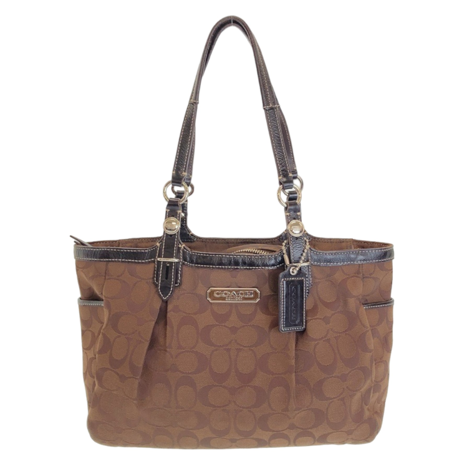 COACH Signature Silver Hardware Canvas Tote Bag Shoulder