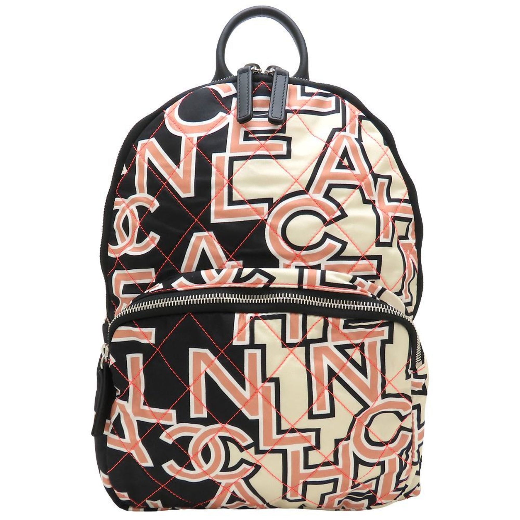 CHANEL Matelasse Neon Backpack in Nylon and Leather, Ivory, Black, Pink