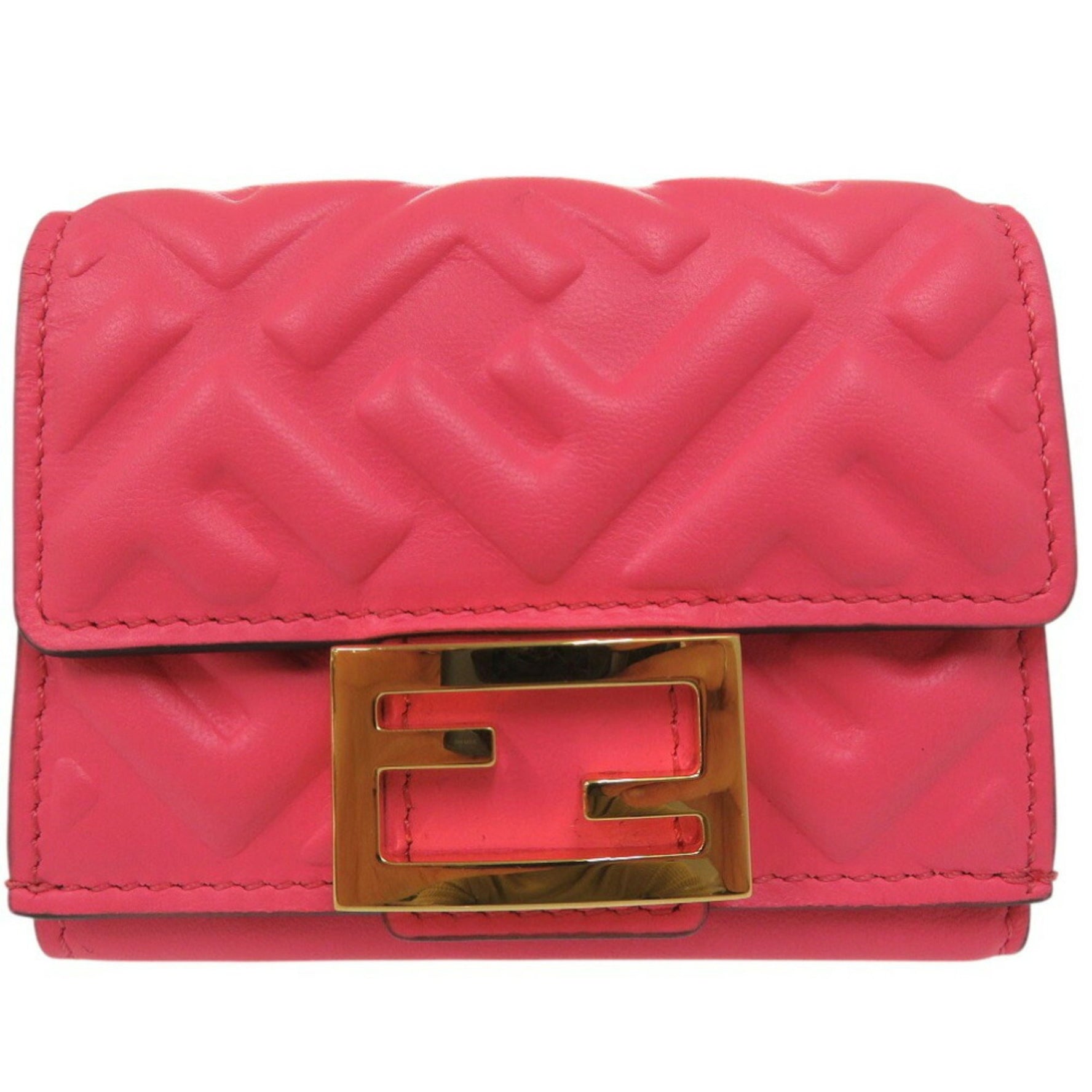 Fendi Baguette Micro Zucca Tri-fold Wallet Leather
