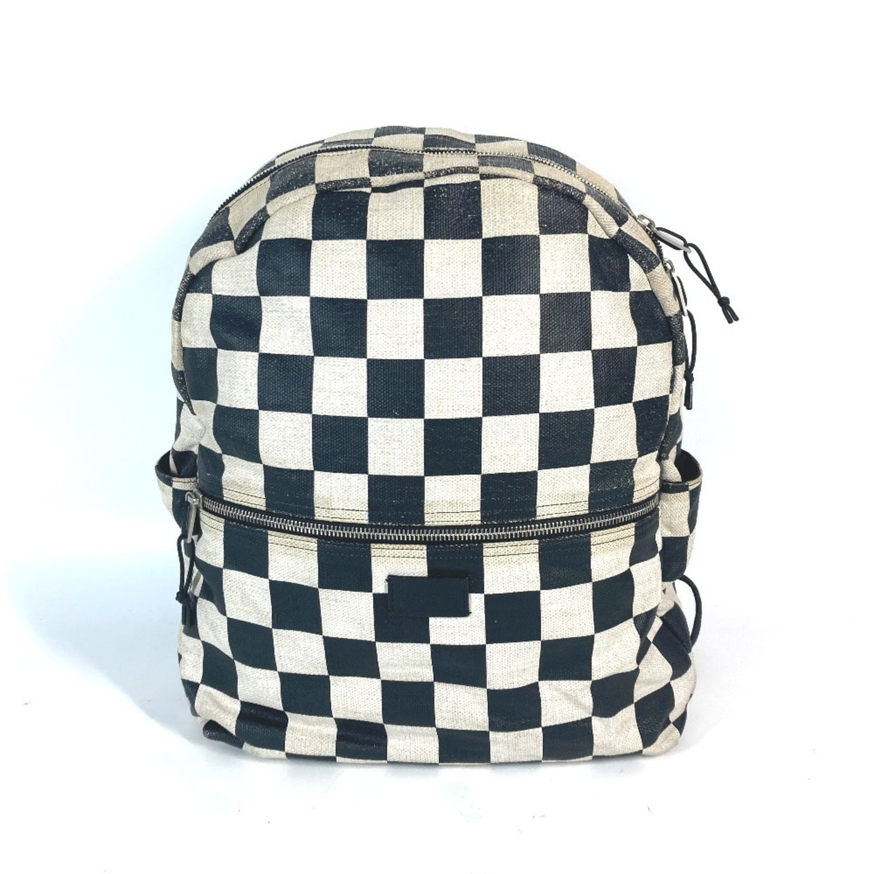 Saint Laurent Paris Checkered Backpack Leather Coated Canvas Men's Beige