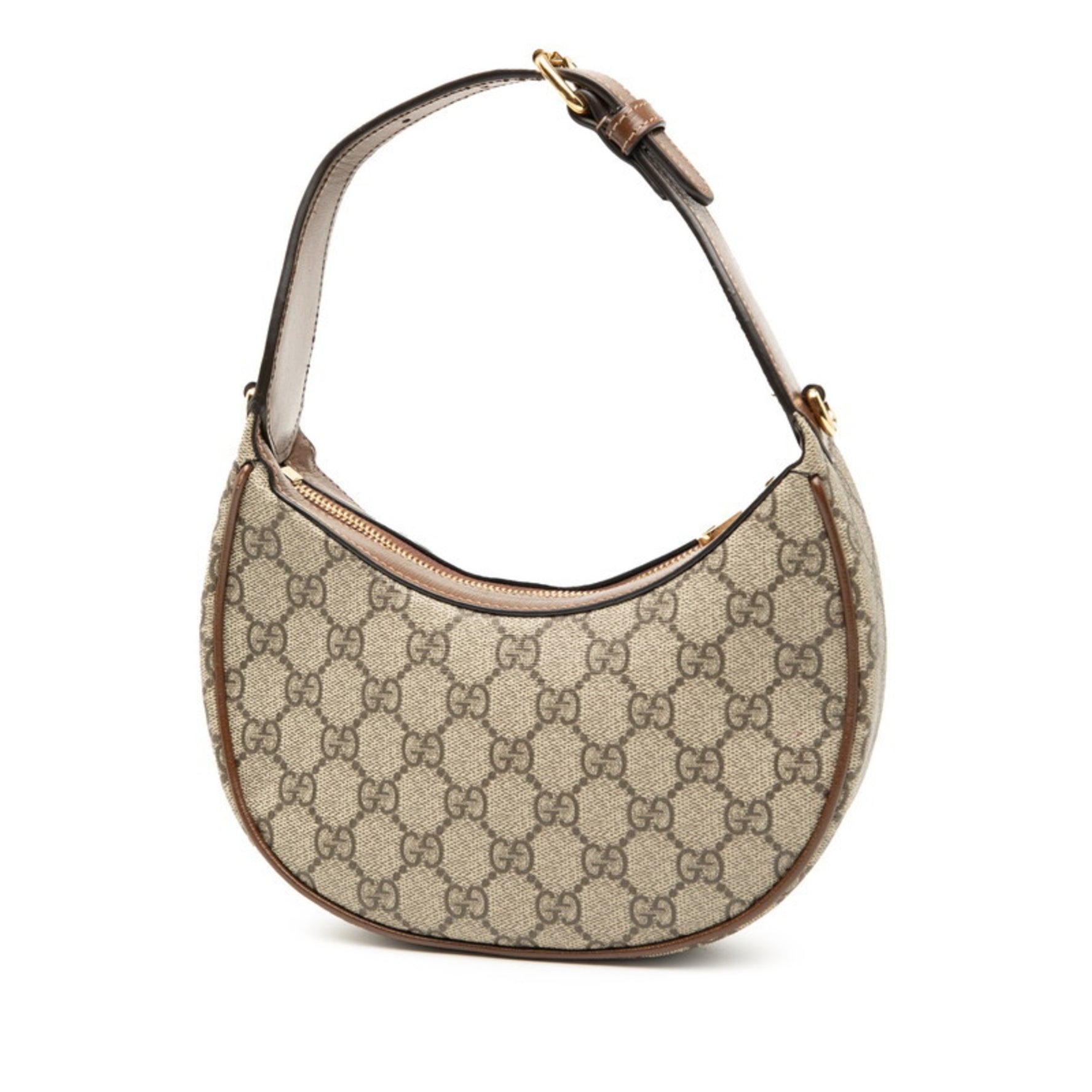 Gucci GG Supreme Half-Moon Shape Mini One-Shoulder Bag Beige Brown Leather