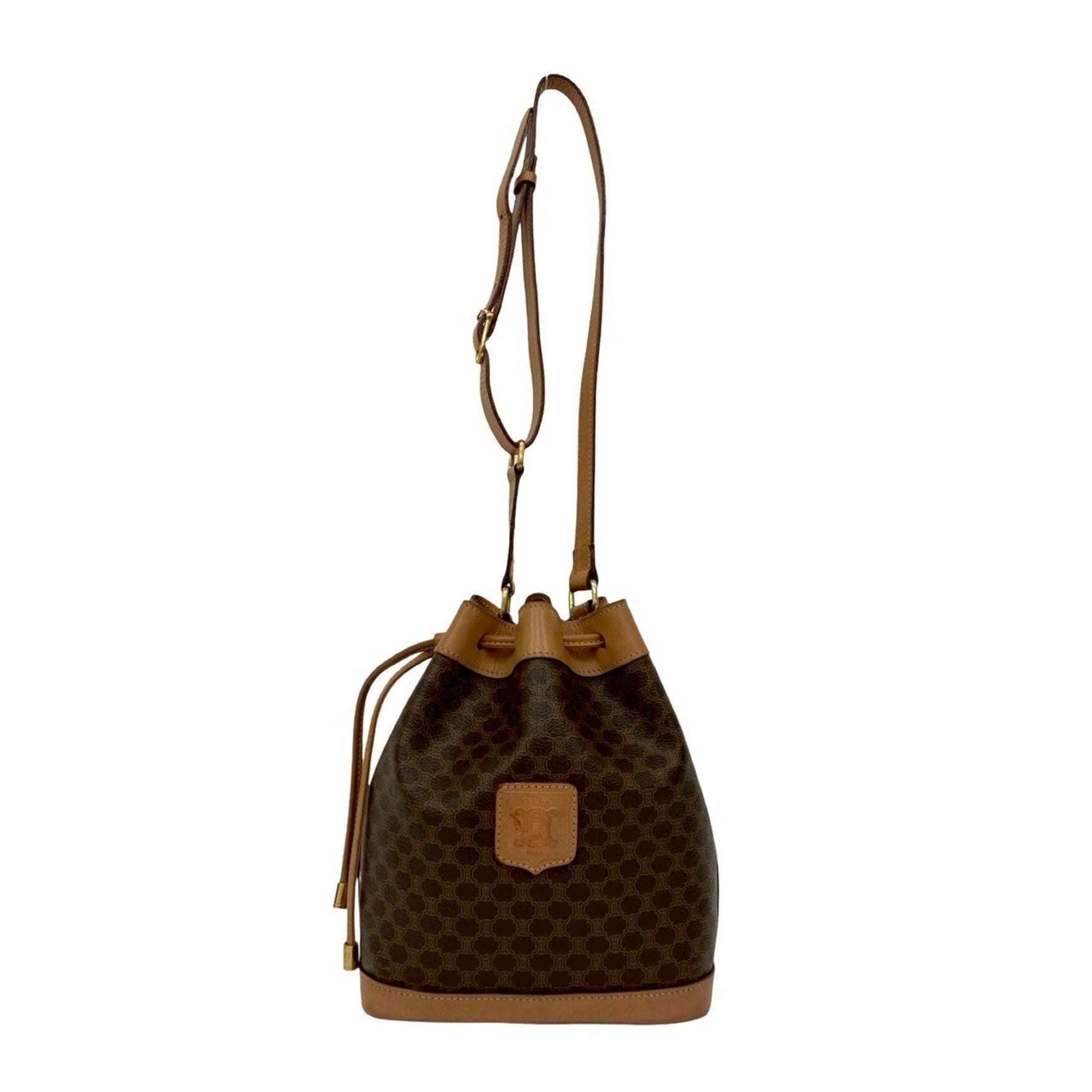 CELINE Macadam Blason with Triomphe Logo, Leather Drawstring Semi-Shoulder Bag