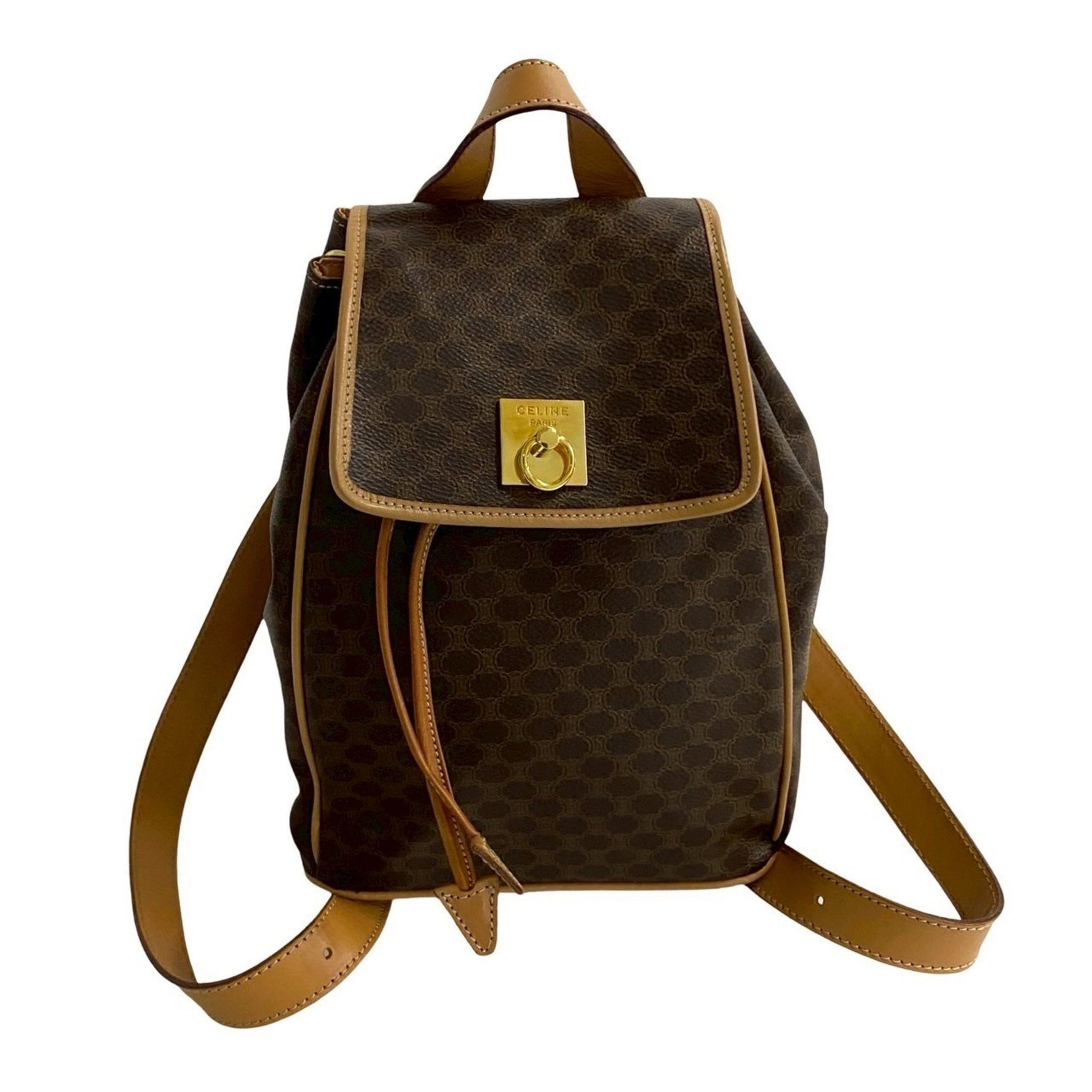 CELINE Macadam Blason Triomphe Print Logo Ring Hardware Leather Backpack Daypack