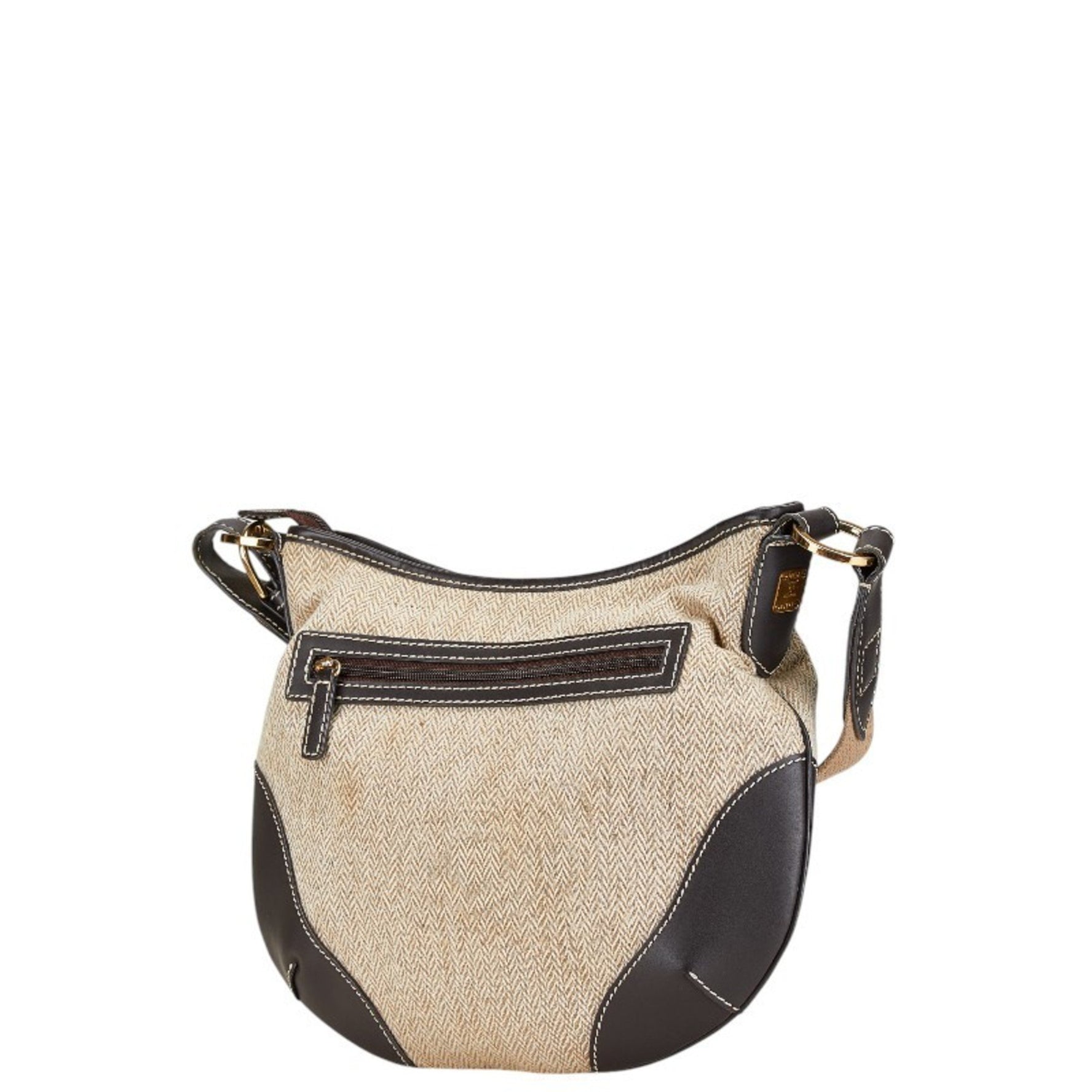 MCM Shoulder Bag Beige Brown Canvas Leather