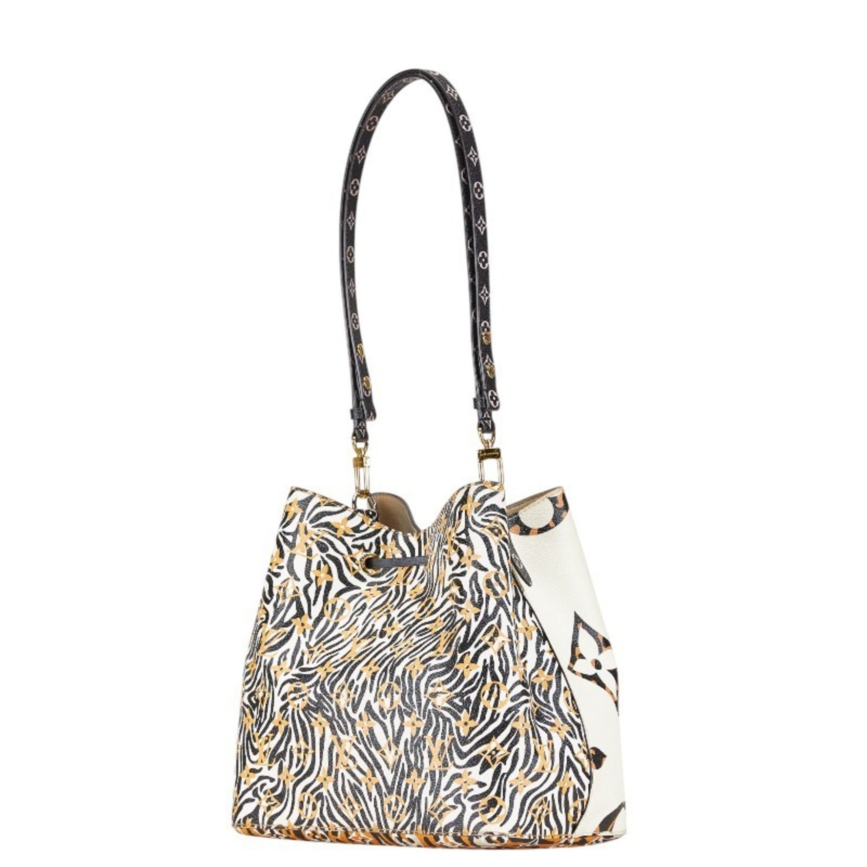 Louis Vuitton Monogram Jungle NeoNoe Shoulder Bag Ivory Black Orange PVC Leather