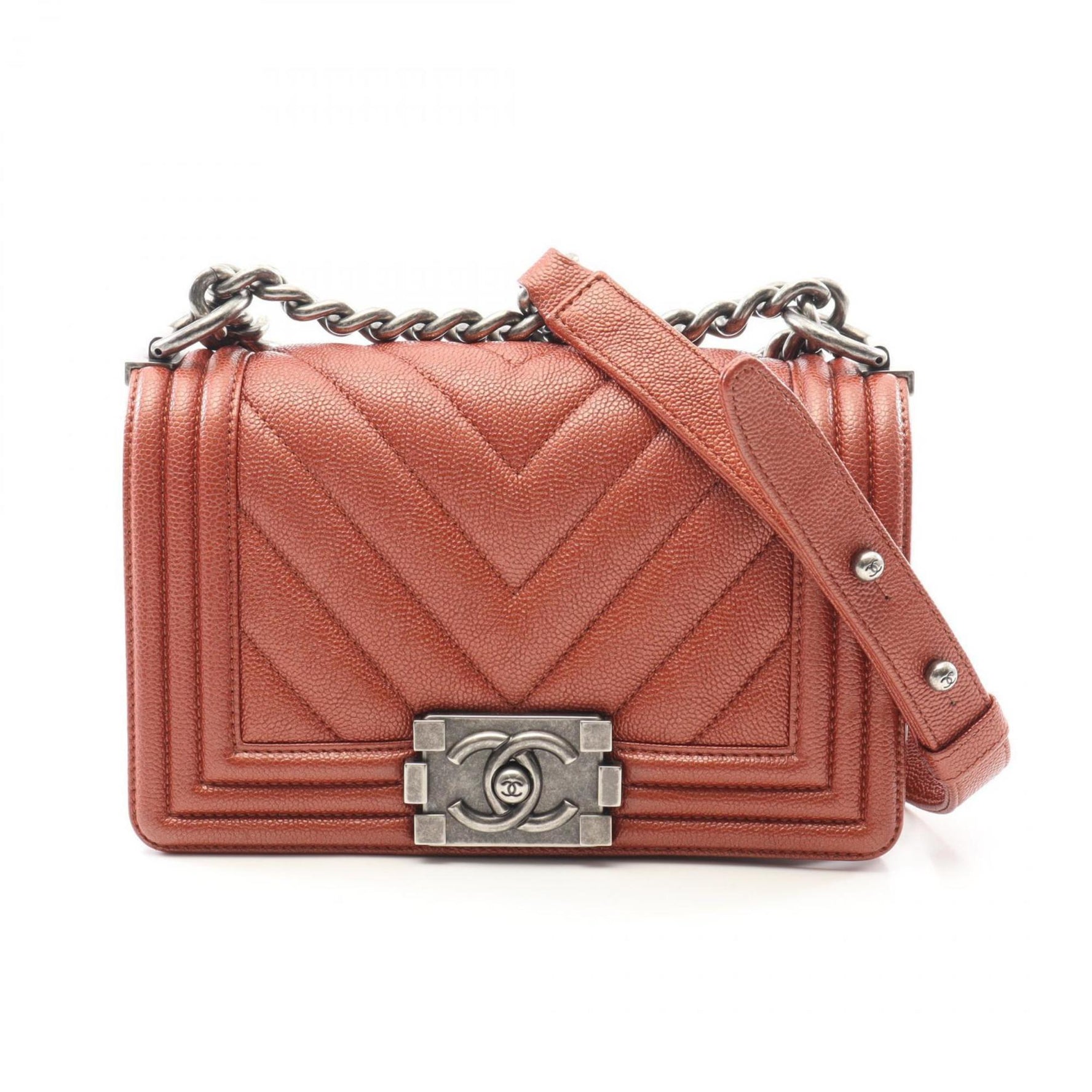 CHANEL Boy Small Chevron V-Stitch Shoulder Bag in Calfskin Leather
