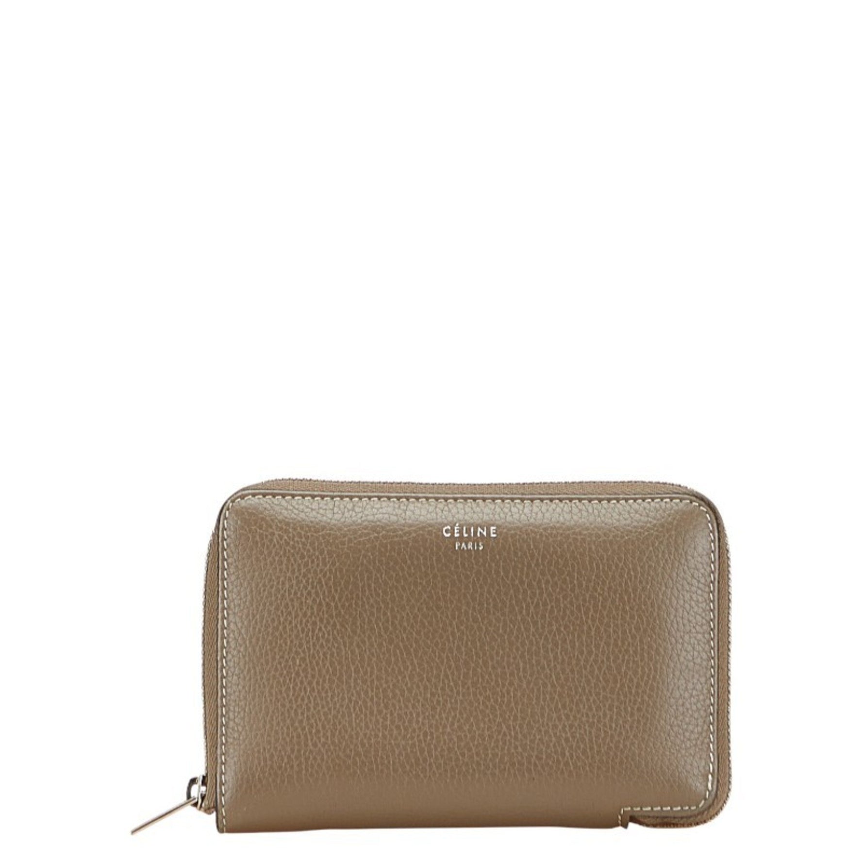 Celine Bi-fold Wallet with Zip-Around Closure, Greige Leather