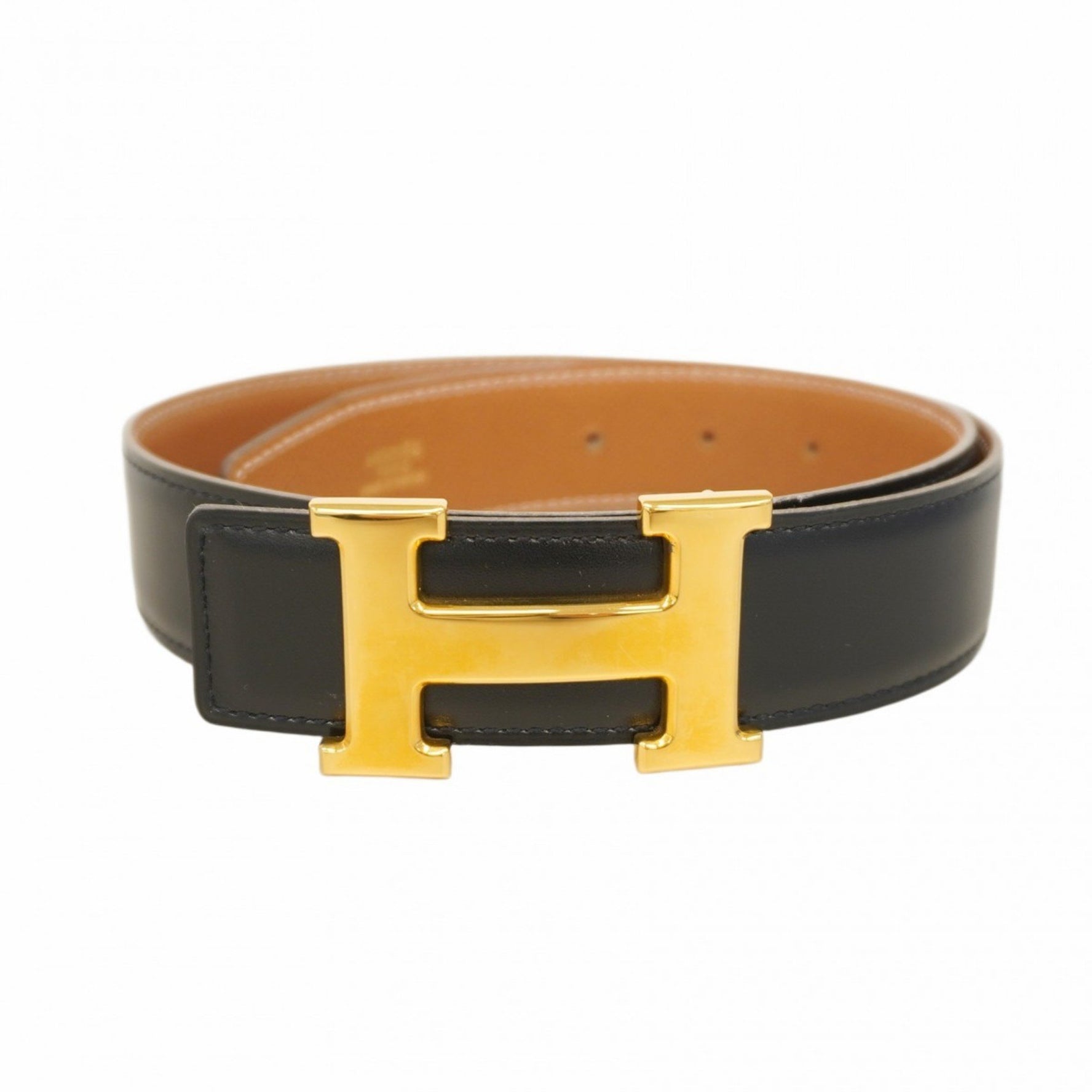 Hermes Hermès Constance Belt, Box Calf Leather, Black and Gold, A Stamp