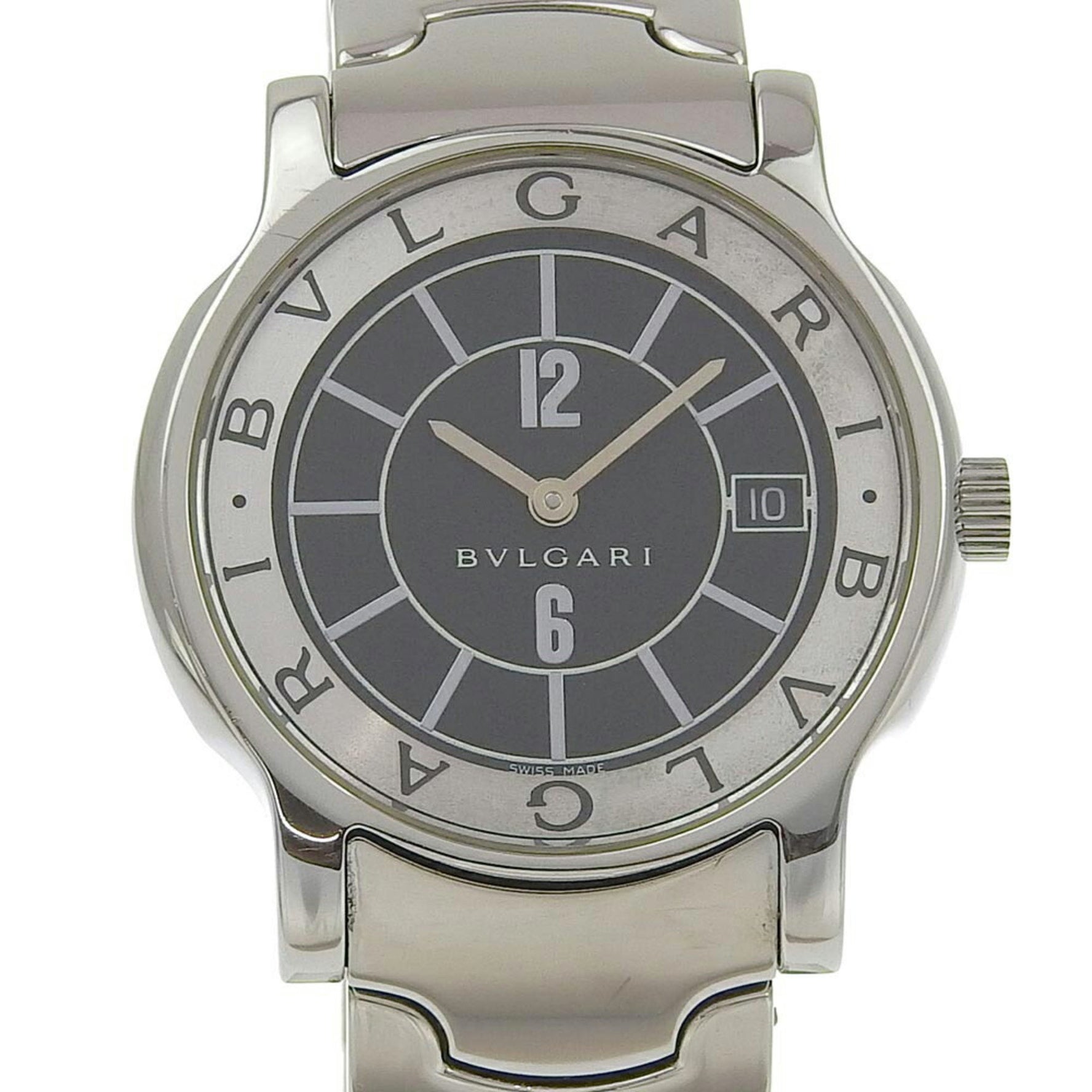 BVLGARI Solo Tempo Watch Stainless Steel Quartz Analog Display Black Dial