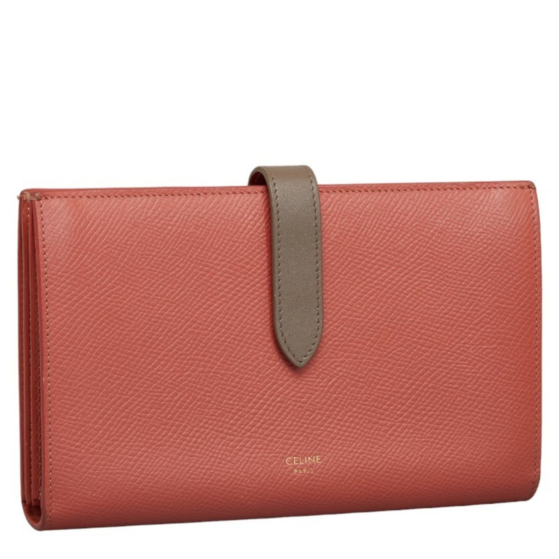 Celine Large Strap Wallet Long Bicolor Pink Gray Leather