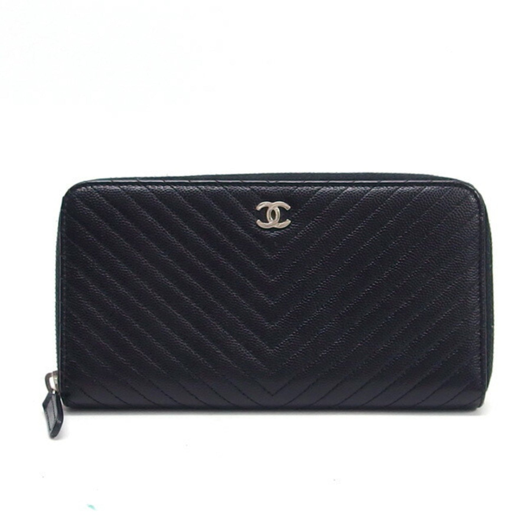 Chanel Chevron Stitch Caviar Skin Round Long Wallet