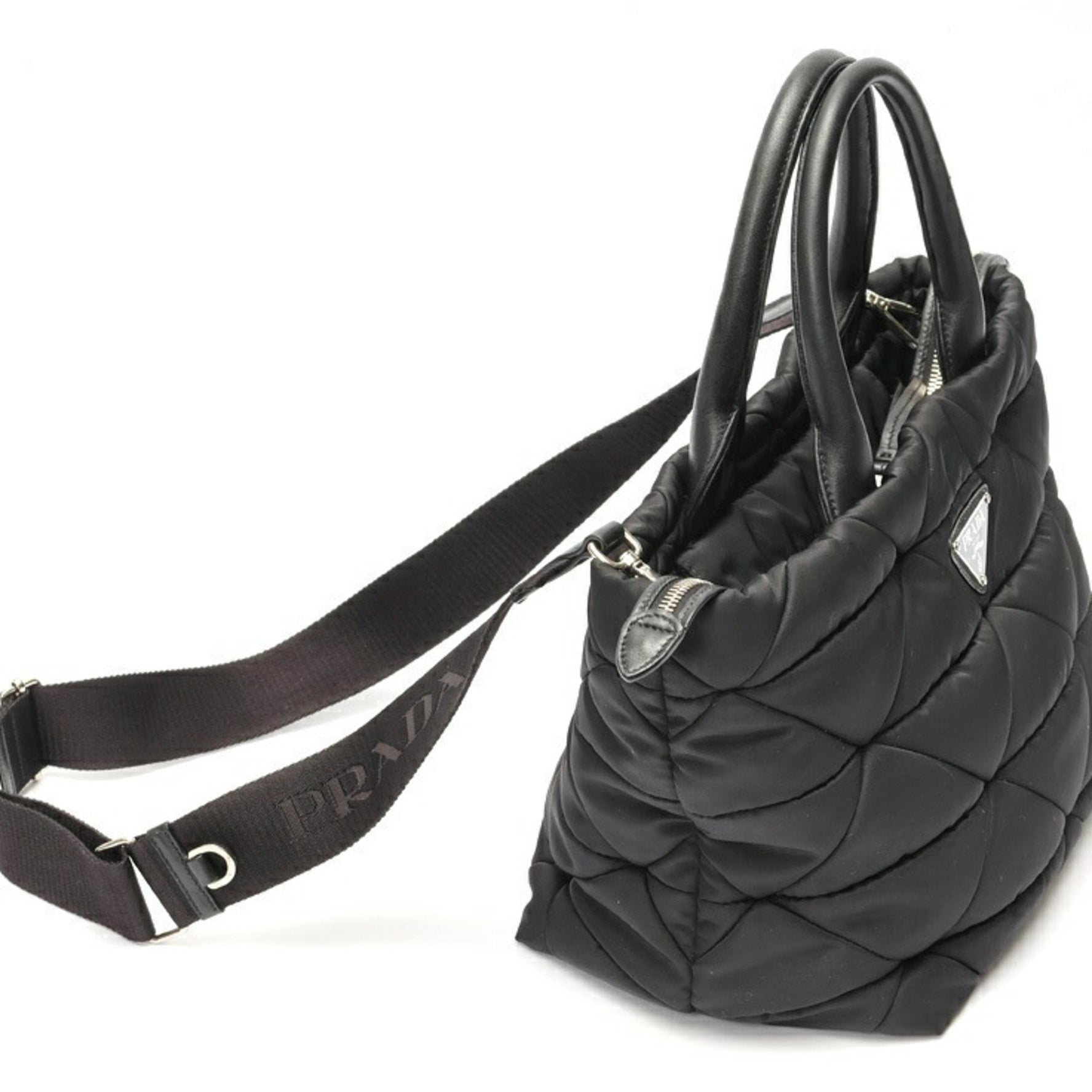 PRADA Medium Padded Re-Nylon x Leather Tote Bag Nylon