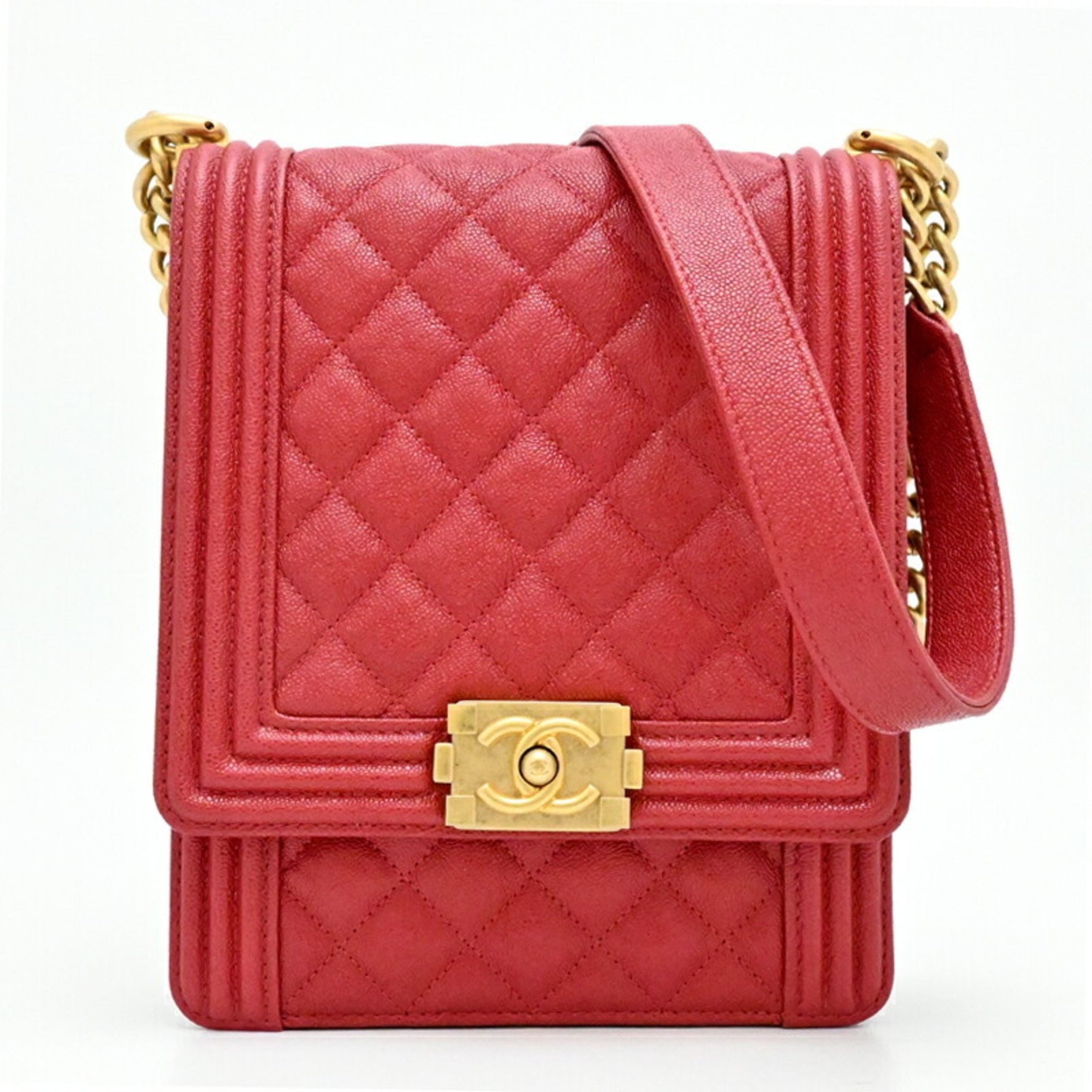CHANEL Boy Shoulder Bag Caviar Leather Red