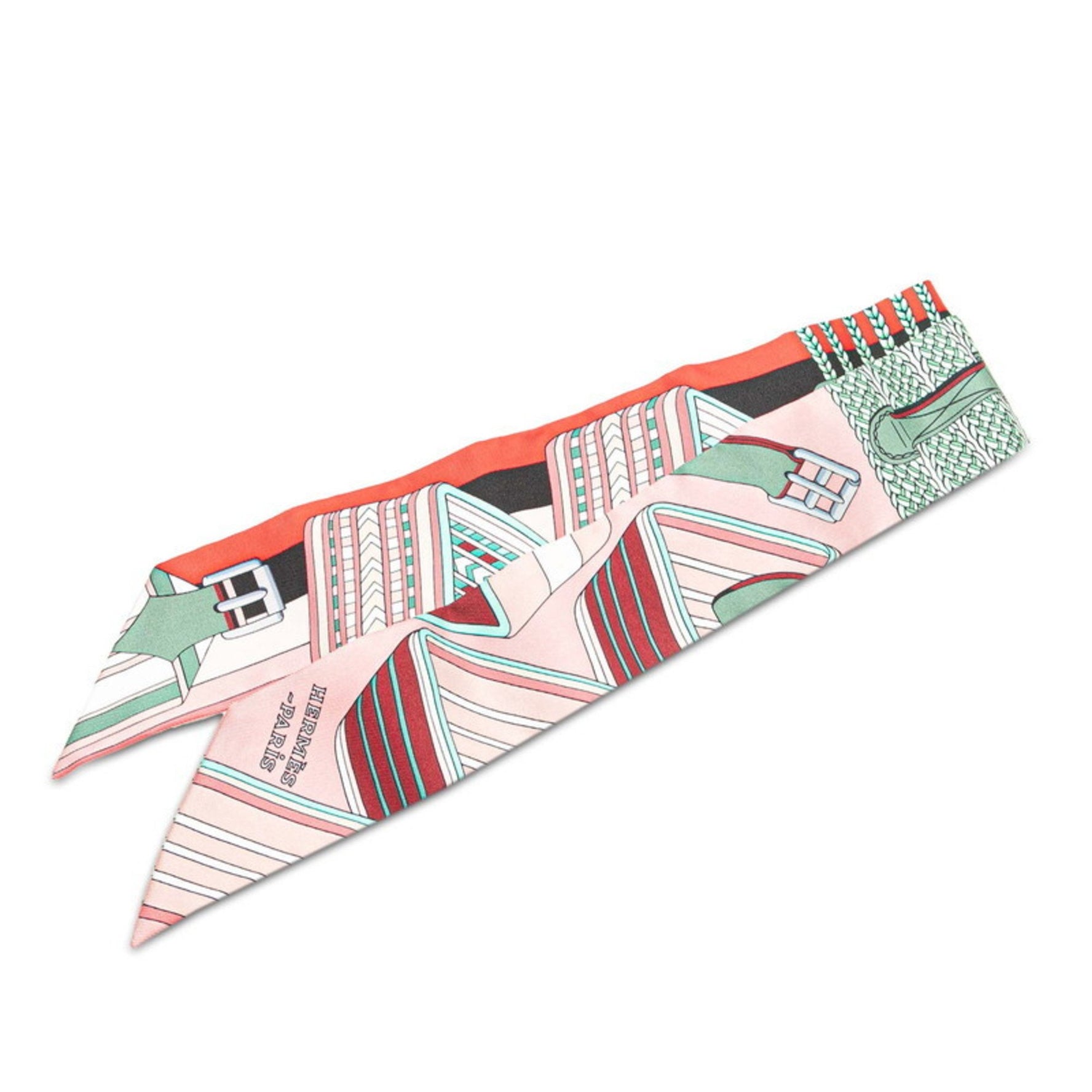 Hermes Hermès Twilly SANGLES EN ZIGZAG Zigzag Sangle Scarf, Light Pink Multicolor Silk