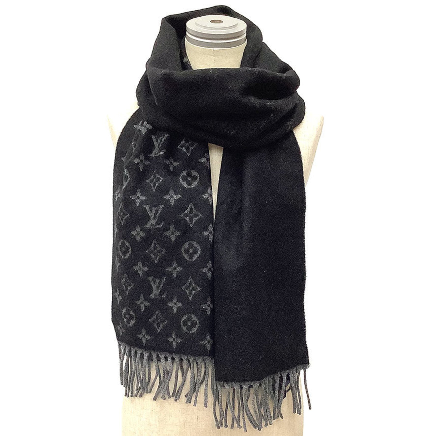 LOUIS VUITTON Echarpe Monogram Gradient Noir Black Cashmere Wool Stole/Scarf