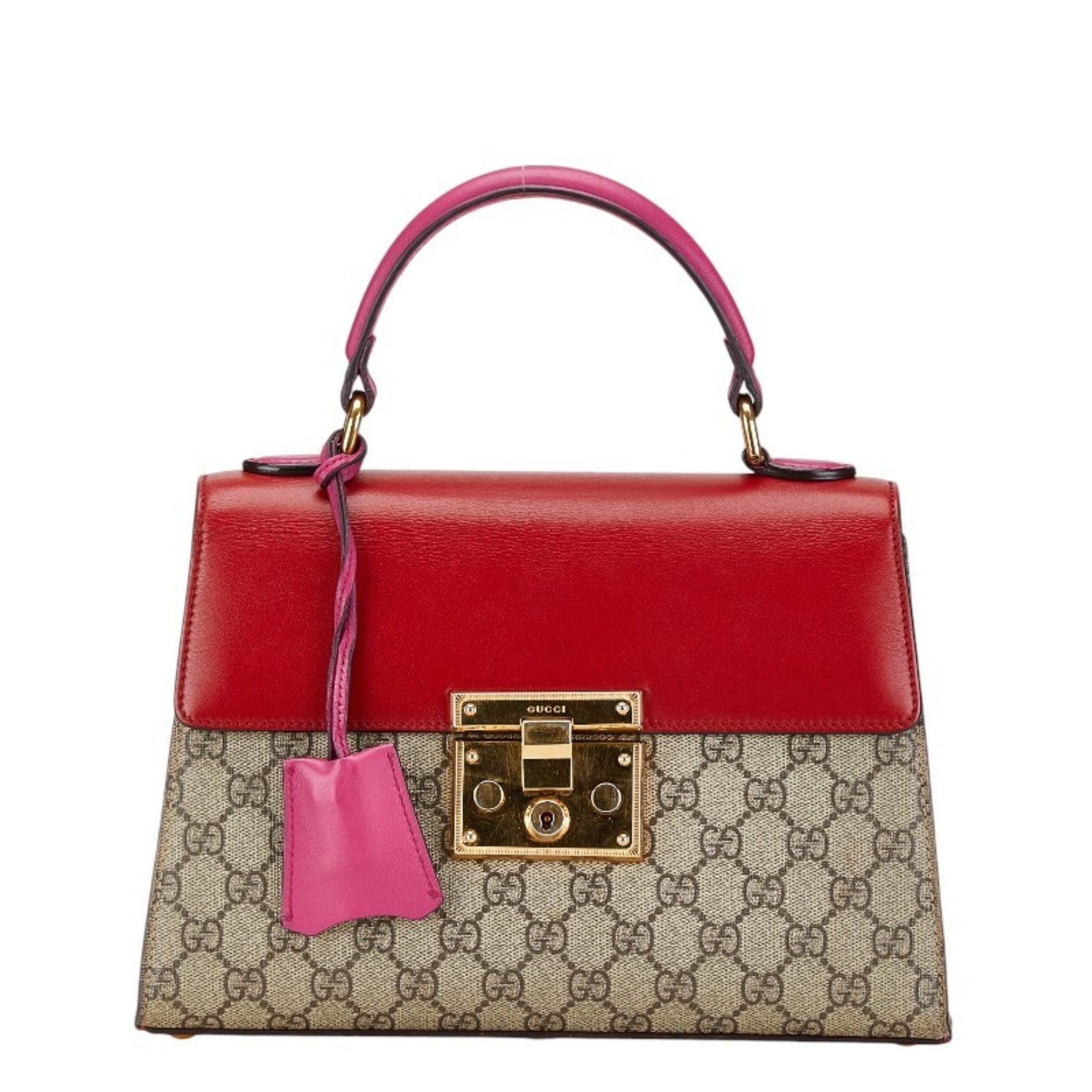Gucci GG Supreme Handbag Shoulder Bag Beige Red Pink PVC Leather