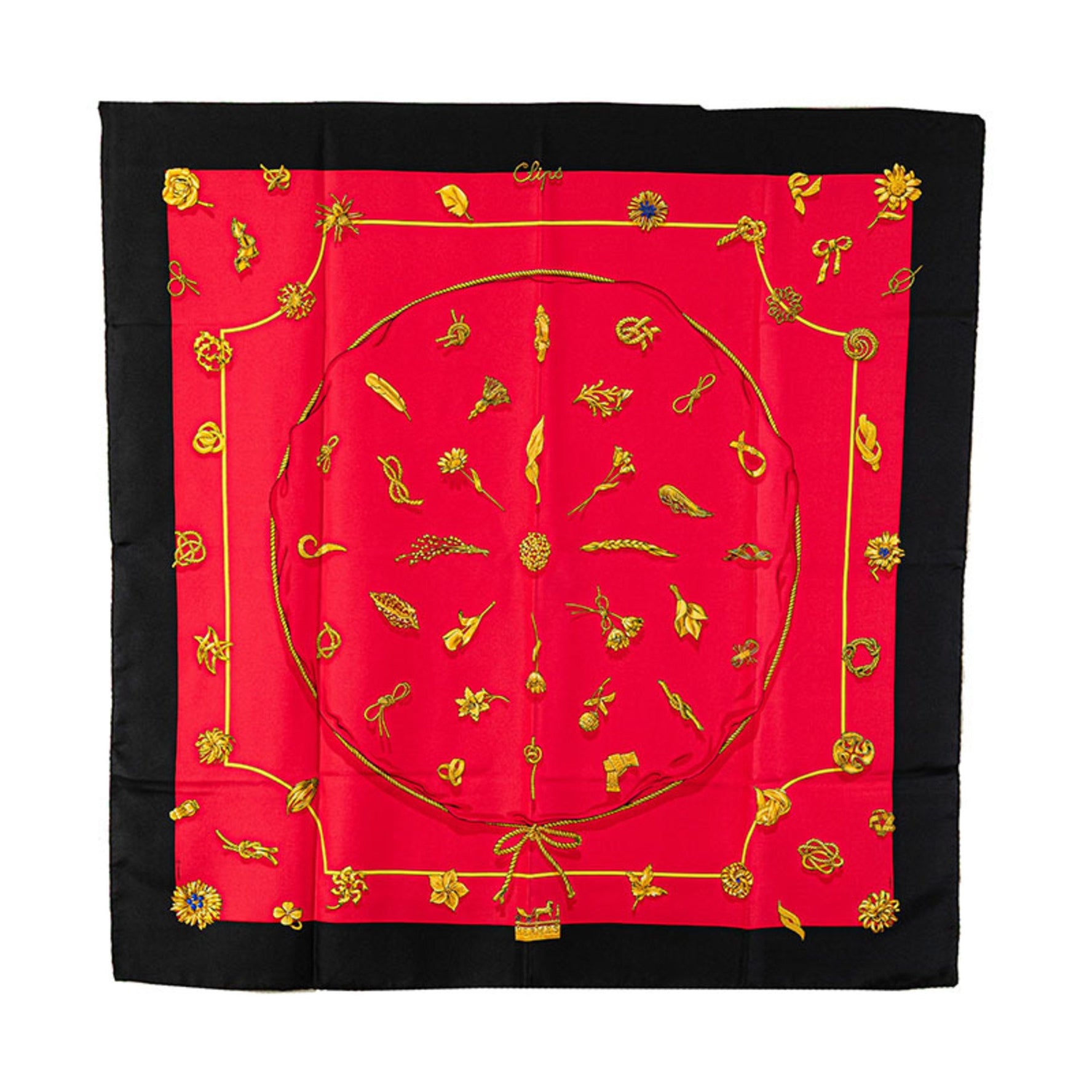 Hermès Carré 90 Clips Scarf, Red, Black, Multicolor, Silk, HERMES