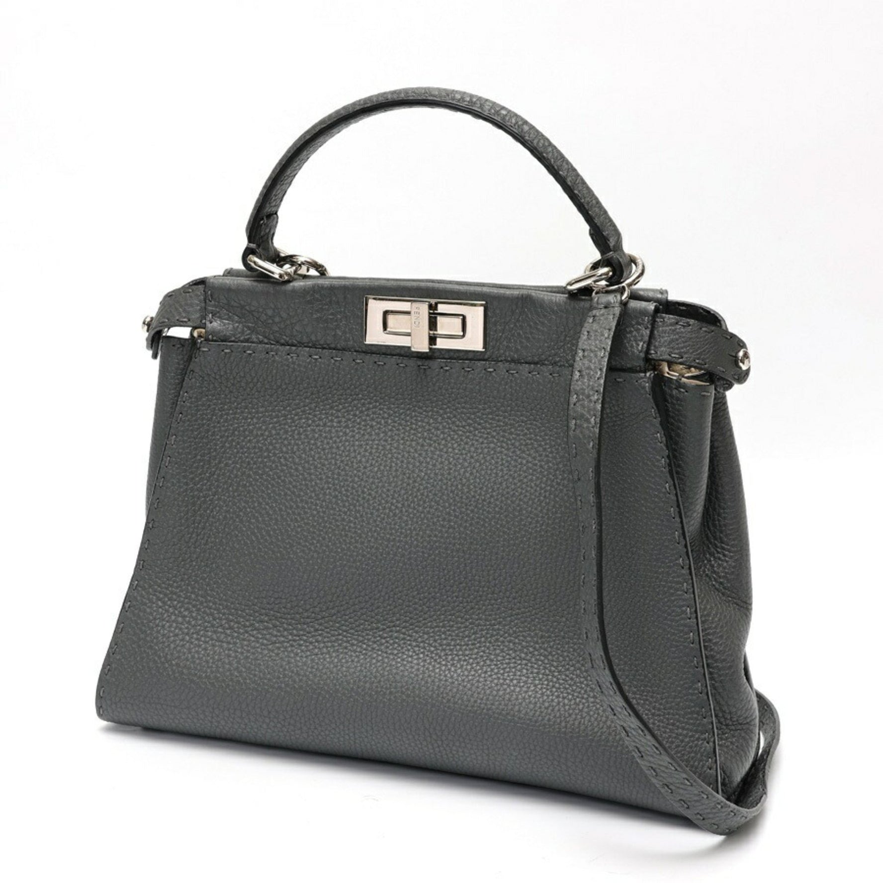 FENDI Peekaboo Regular Selleria Leather Asphalt (Gray)