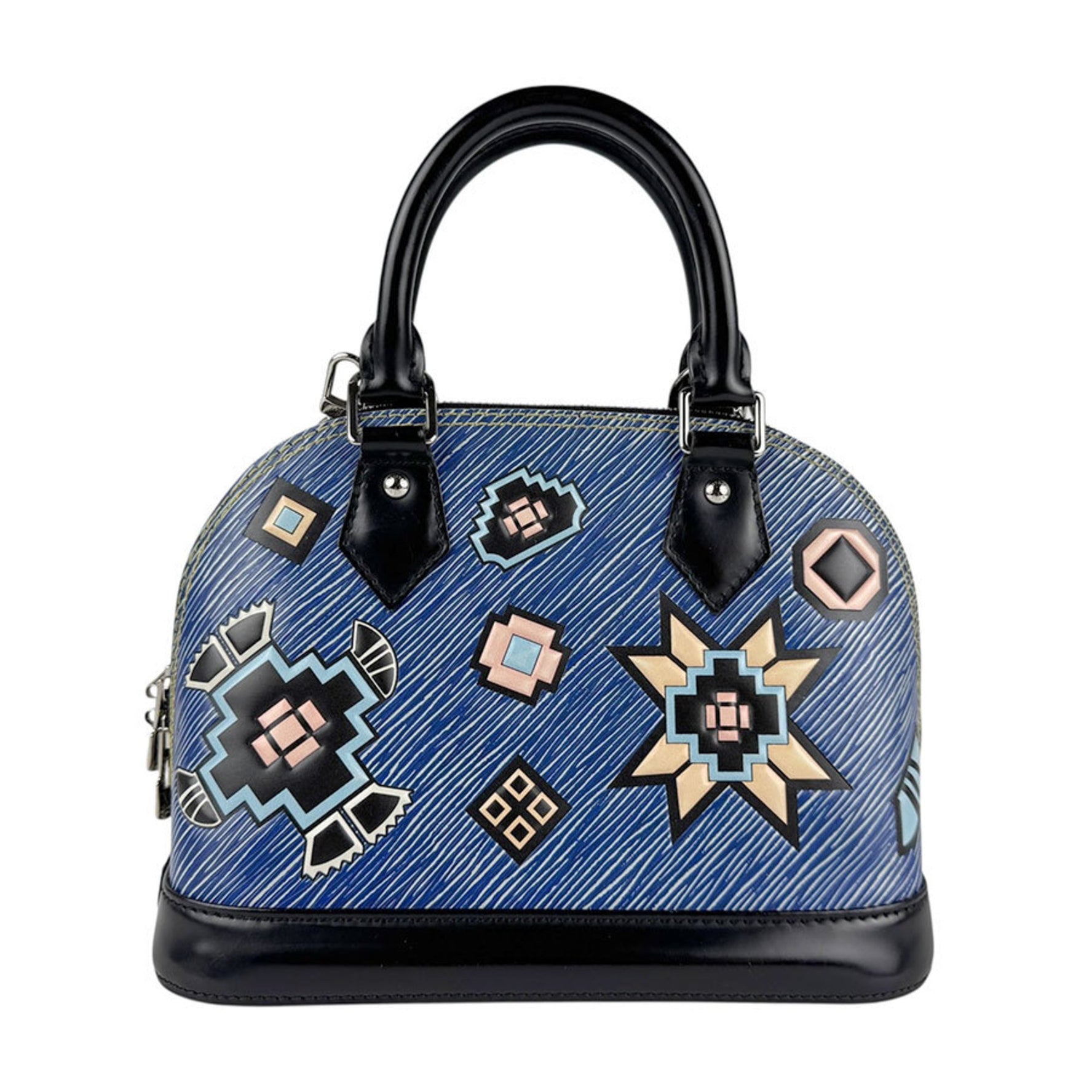 Louis Vuitton Alma BB Handbag/Shoulder Bag in Epi Denim, Leather, Blue, Black, Multicolor, and Silver