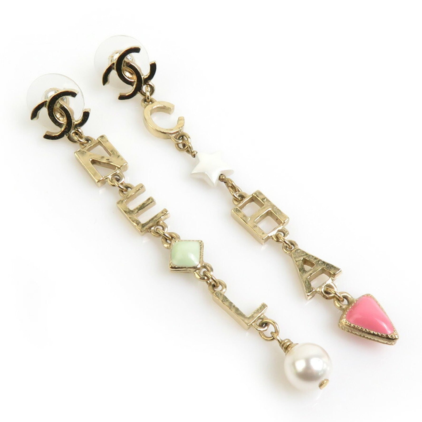 CHANEL Earrings Coco Mark Metal Faux Pearl Gold White