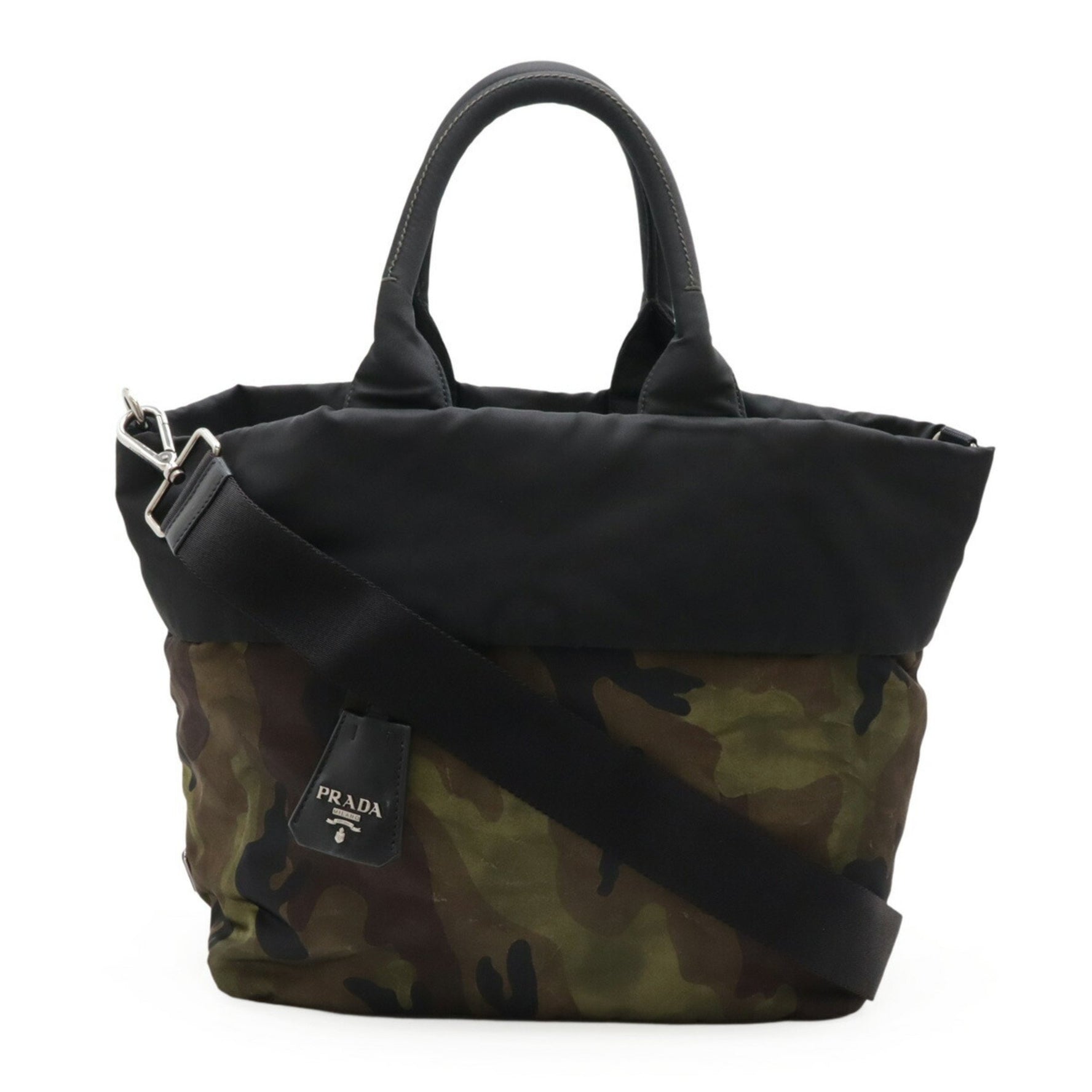 PRADA reversible tote bag shoulder camouflage pattern nylon green multicolor NERO black