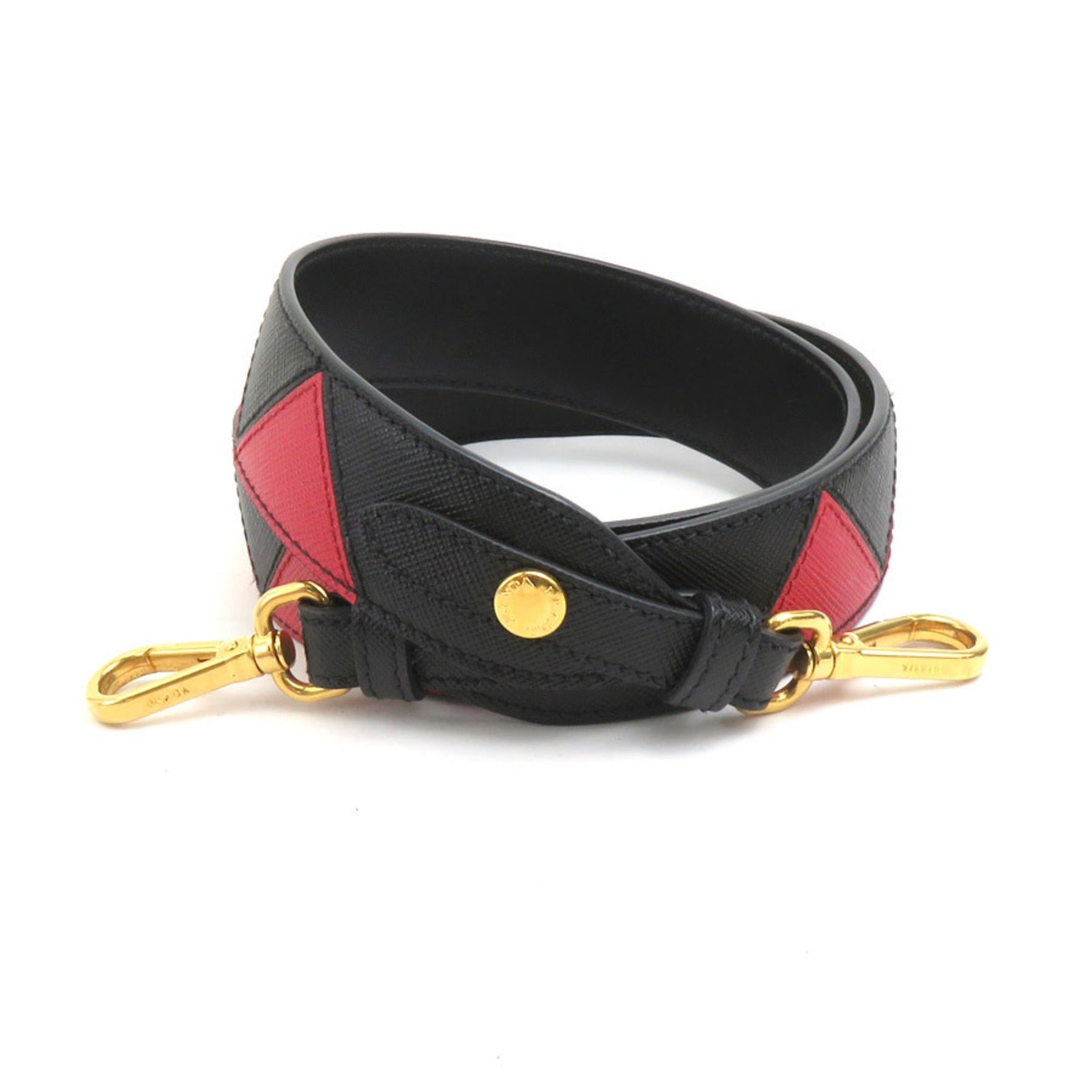PRADA Shoulder Strap Leather Black x Red