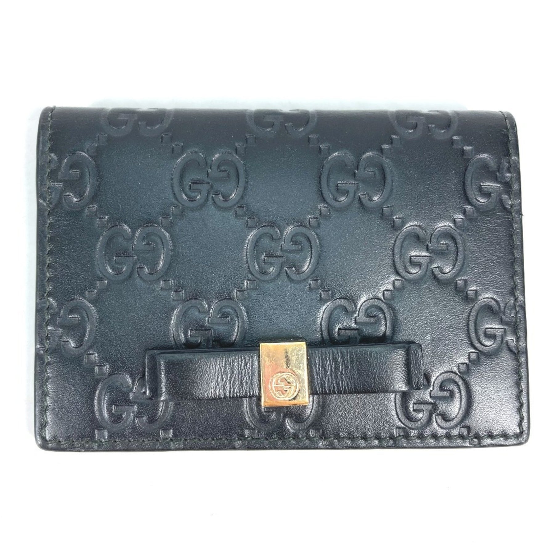 GUCCI Guccissima GG Ribbon Business Card Case, Bifold, Shimmer Leather, Black