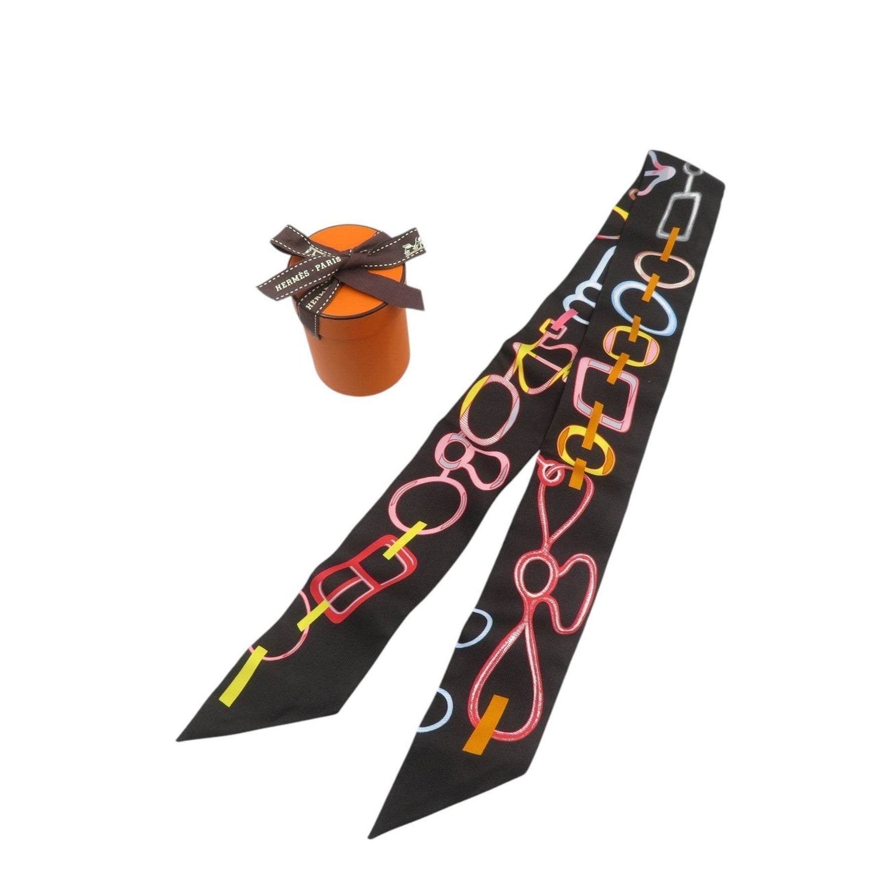 Hermès Twilly Do Re Boucles Silk Noir Rose Multicolor Black Scarf Muffler