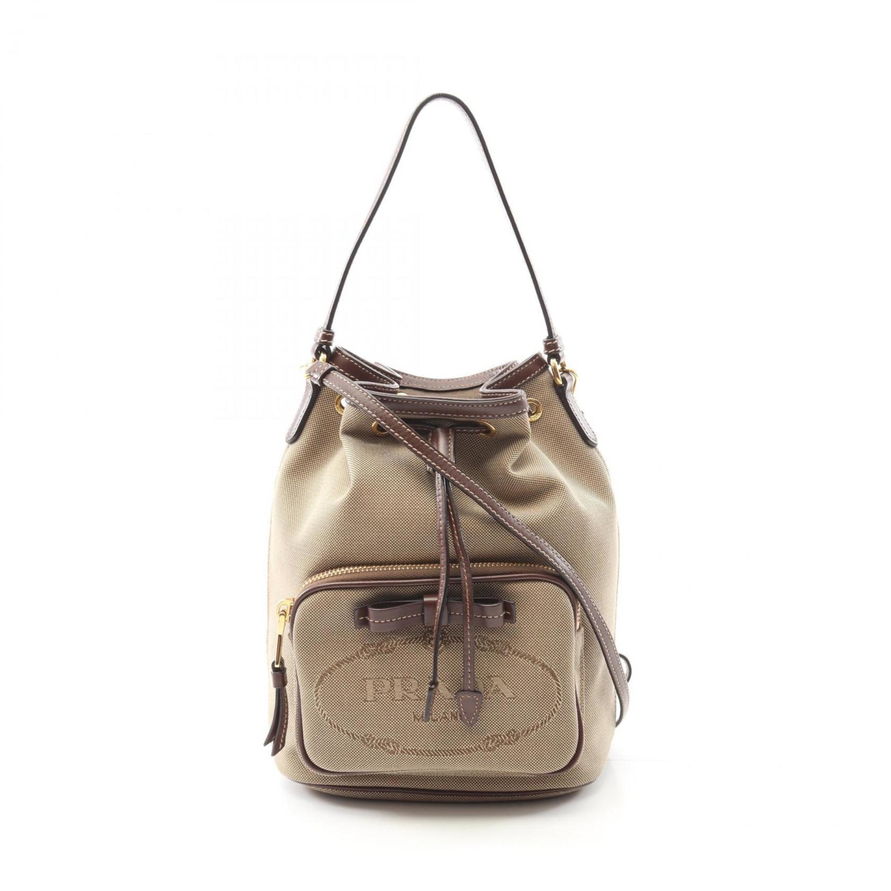 Prada Logo Jacquard Handbag, Canvas and Leather, Beige/Brown