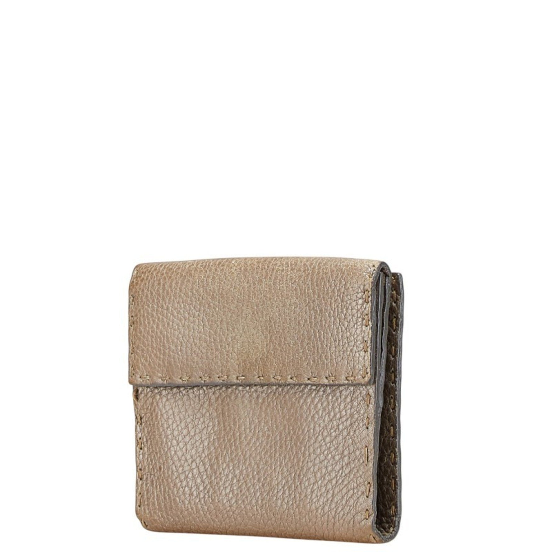 Fendi Selleria Bifold Wallet Champagne Gold Leather