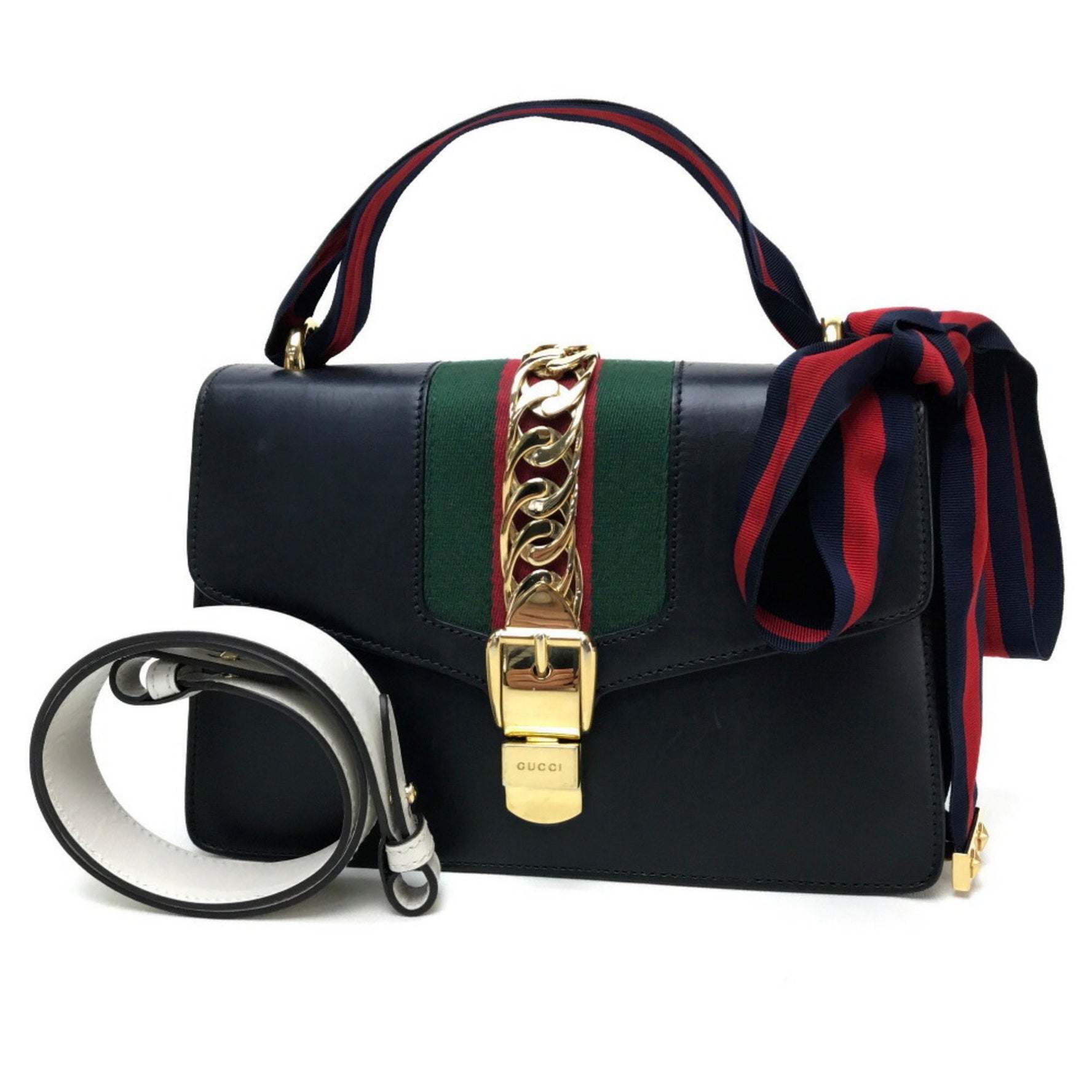 GUCCI Sherry Line Sylvie Small Ribbon Shoulder Bag Leather