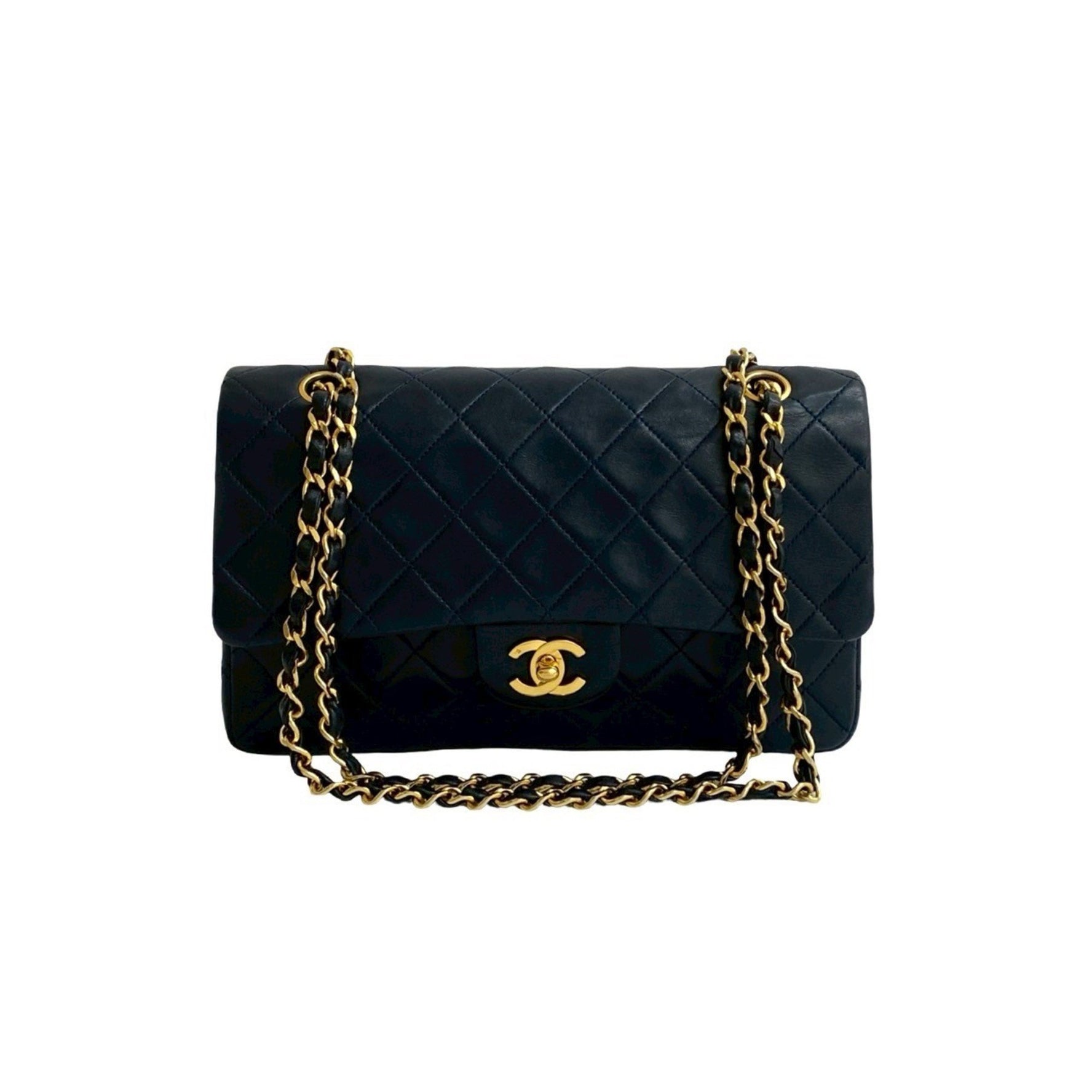 CHANEL Matelasse Coco Double Flap Lambskin Leather Chain Semi-Shoulder Bag, Blue, 415-5