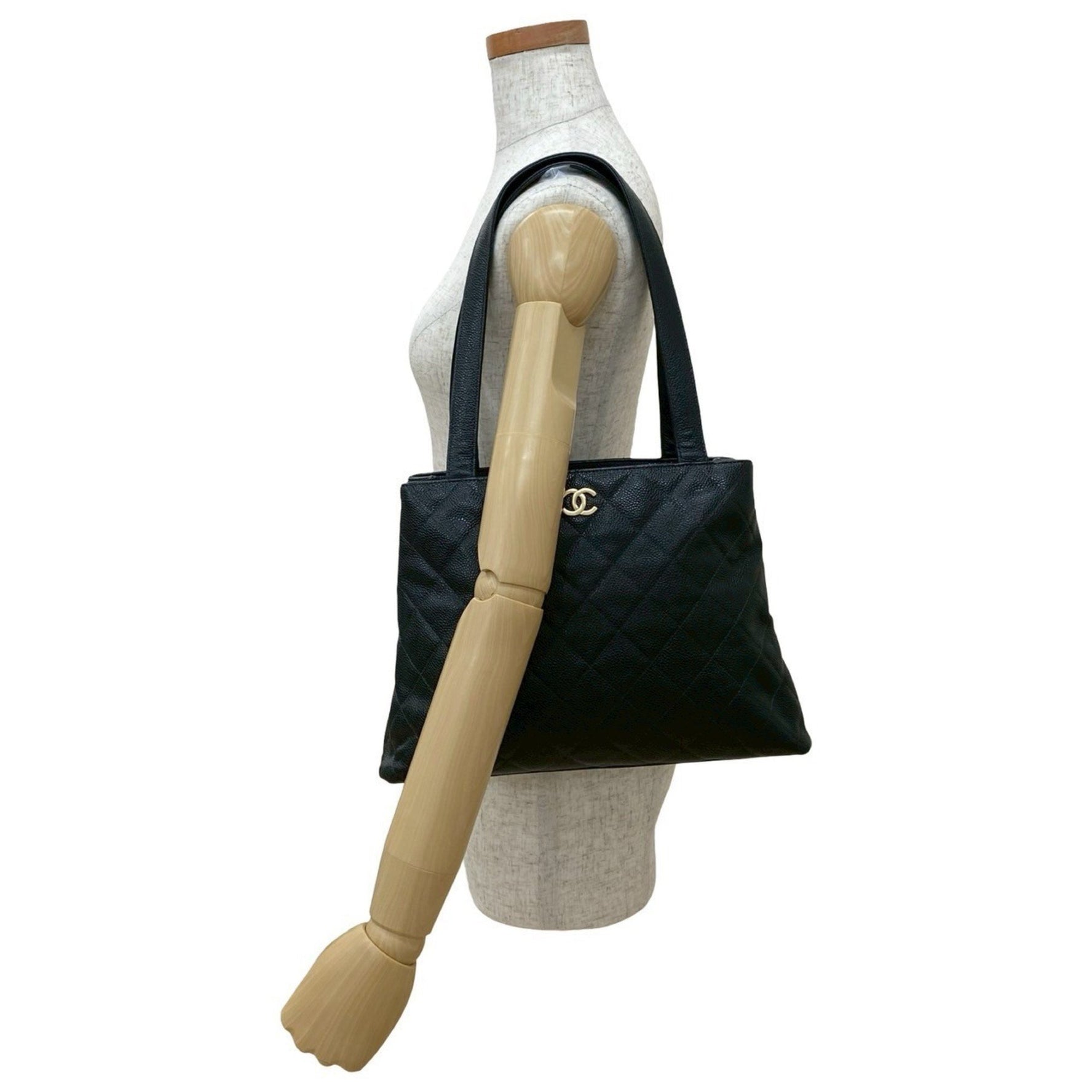 CHANEL Matelasse Coco Mark Matte Caviar Leather Tote Bag