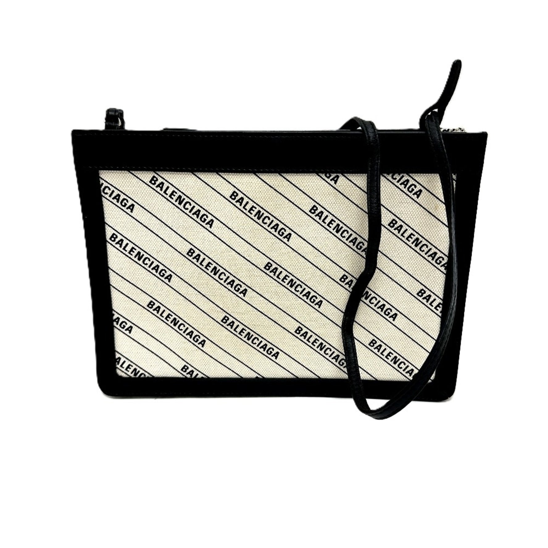 BALENCIAGA All-over print pochette bag, crossbody, shoulder leather, canvas, white x black, like new