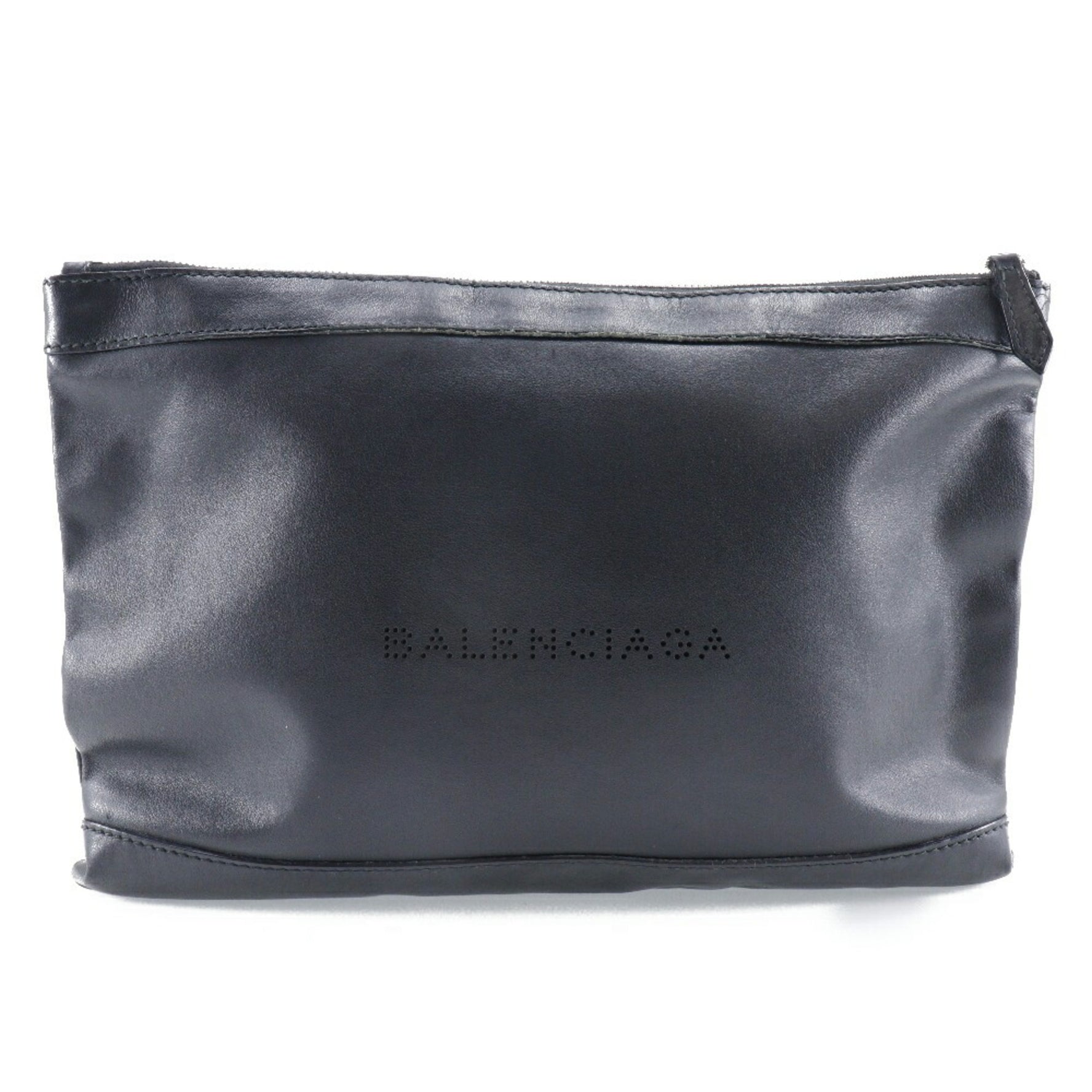 BALENCIAGA Navy Clip M Clutch Bag Lambskin Made in Italy Zipper clip
