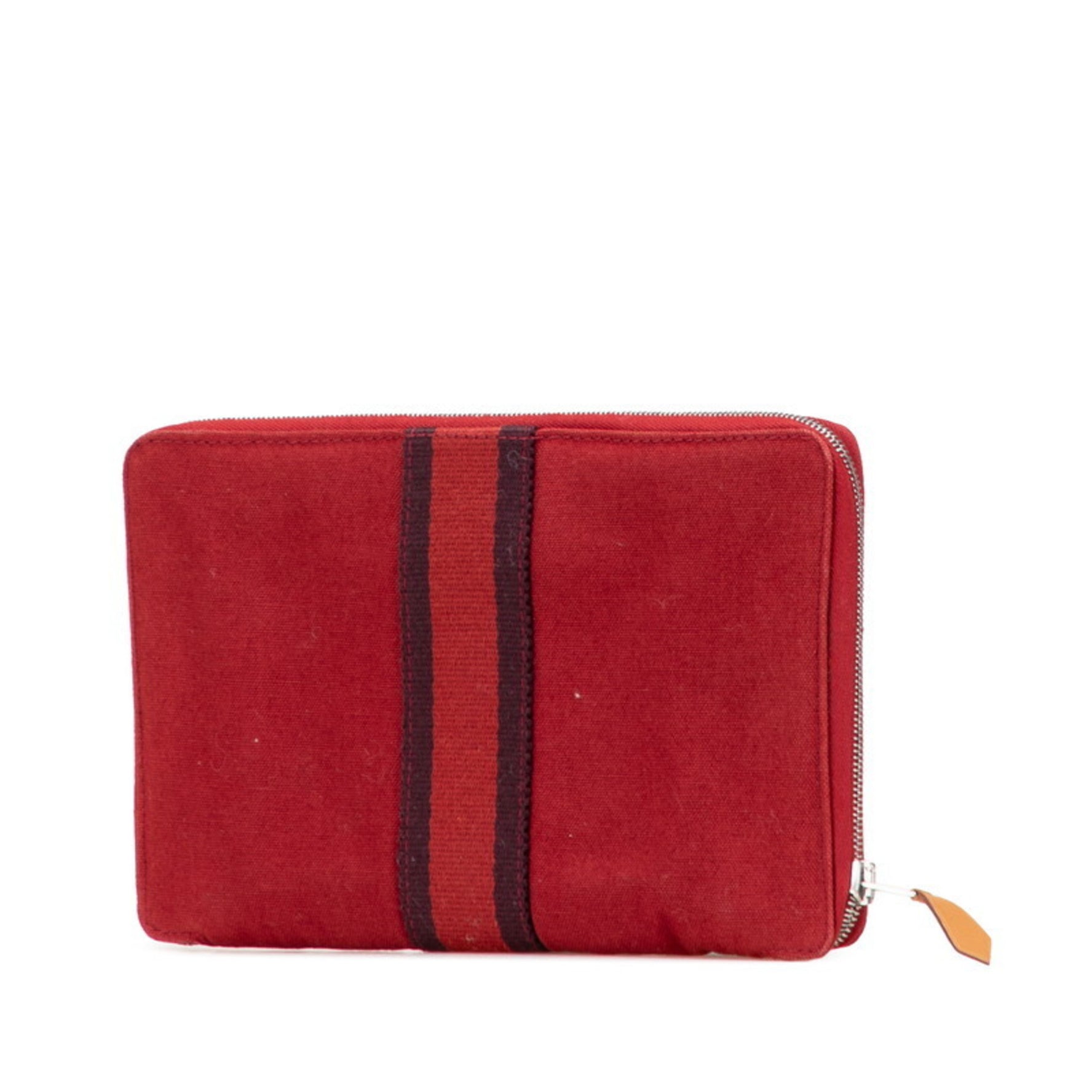 Hermès Foulet Multi Purse GM Round Zip Long Wallet Wine Red Canvas HERMES