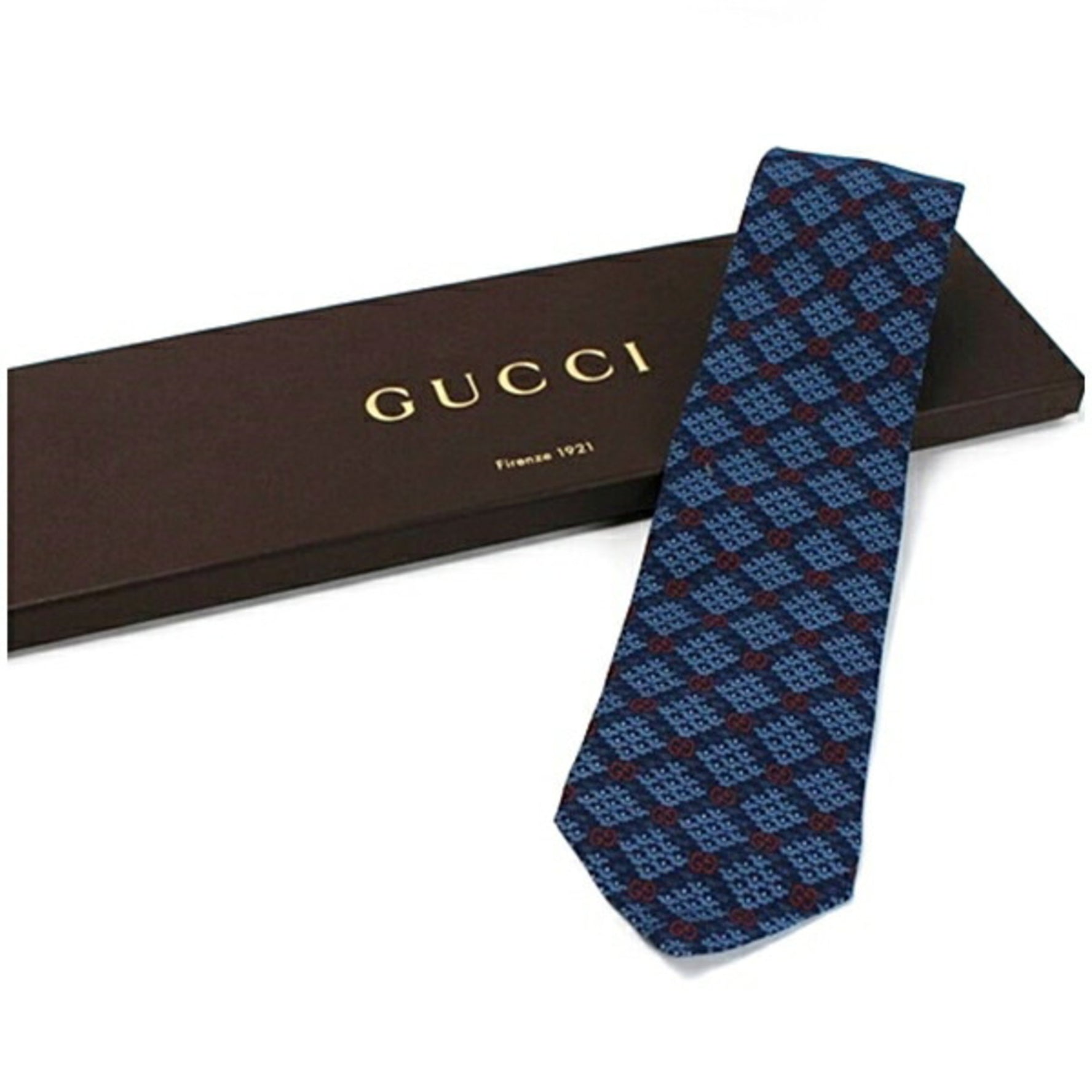 Gucci Rayon Necktie, Unused, GG Pattern, Men's, Slim Fit