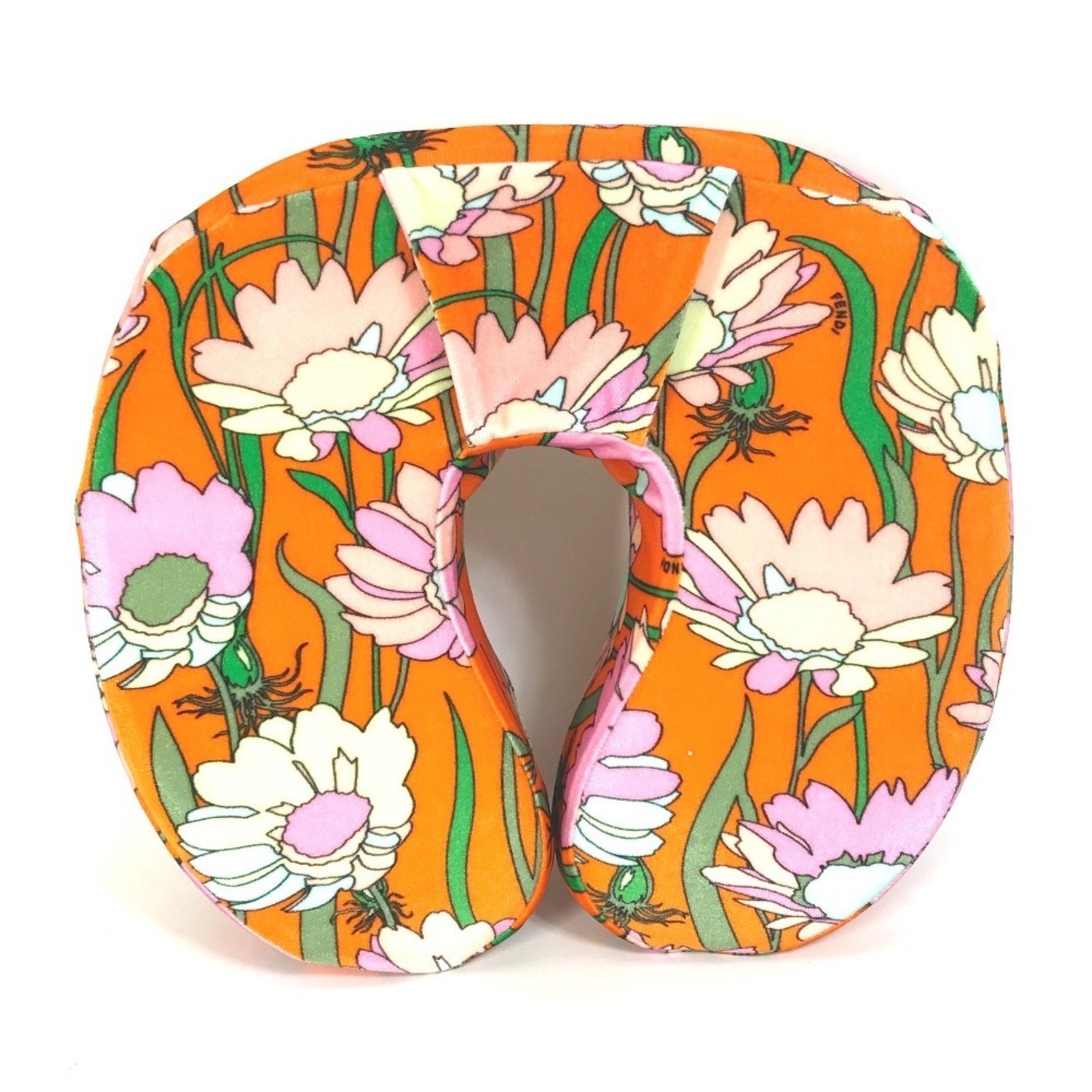 FENDI Flower Neck Pillow & Eye Mask Set Travel Cushion Velour Orange