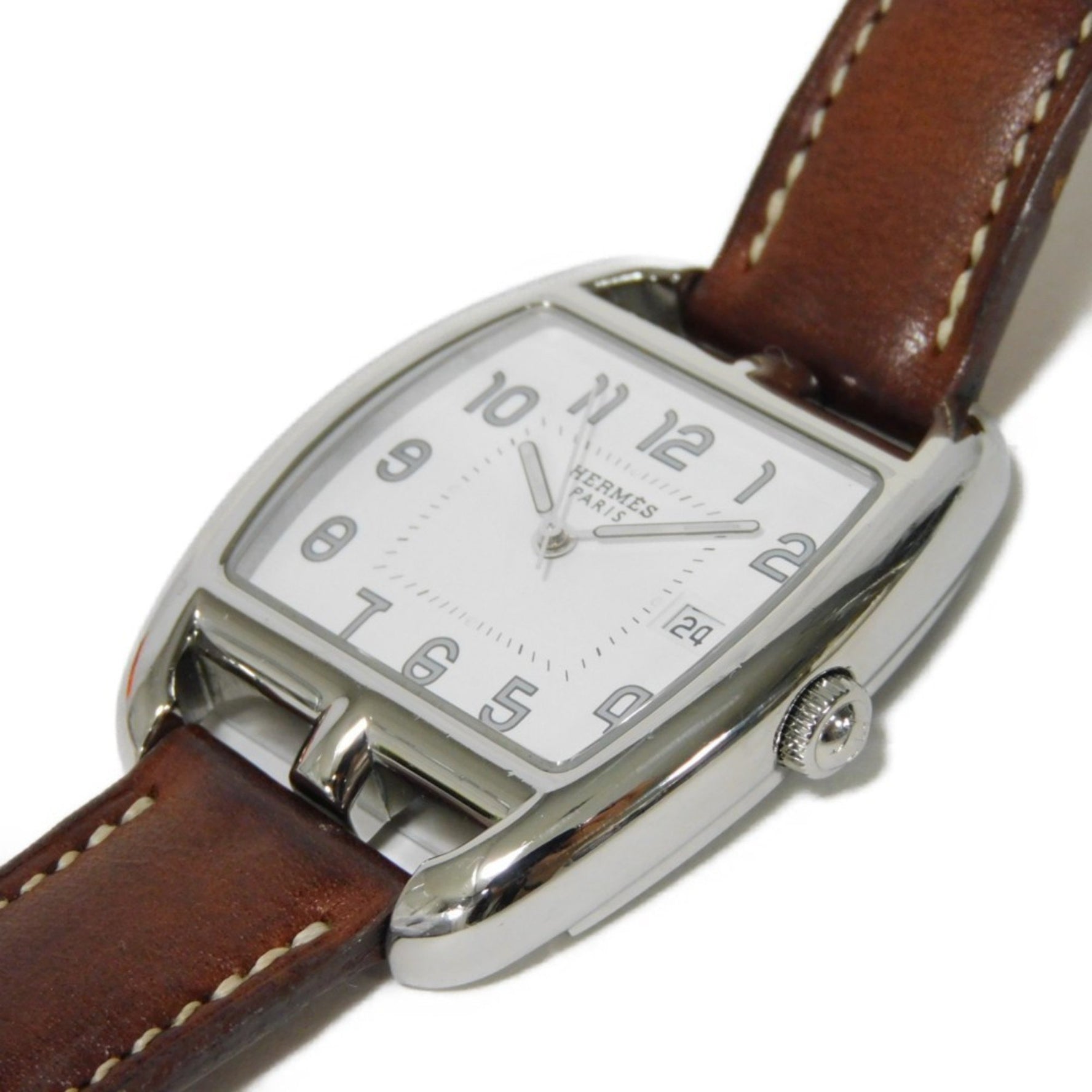 Hermes Wristwatch Cape Cod Date SS Leather Quartz Men's