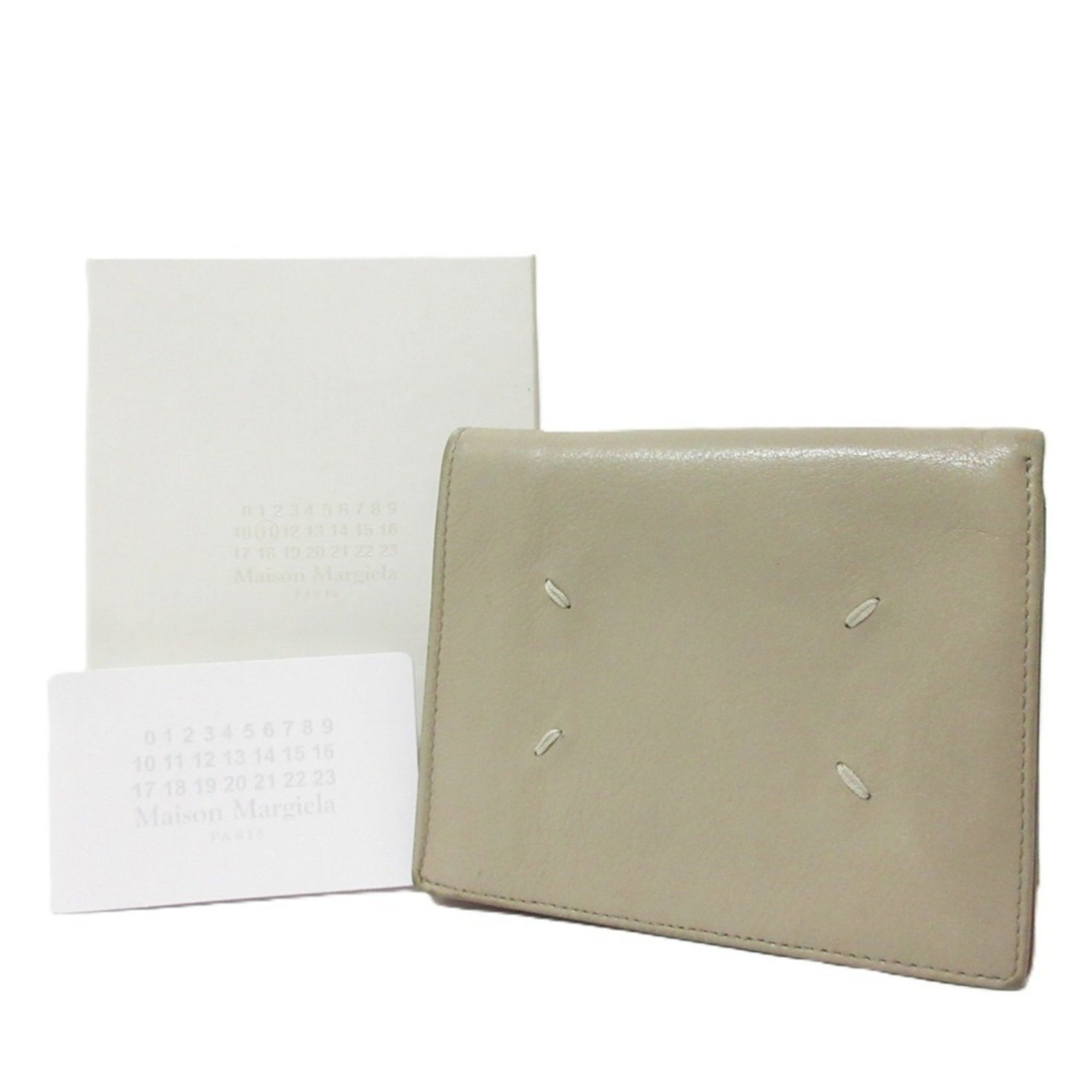 Maison Margiela 11 Leather Bi-fold Wallet Compact S55UI0188 Beige Men's