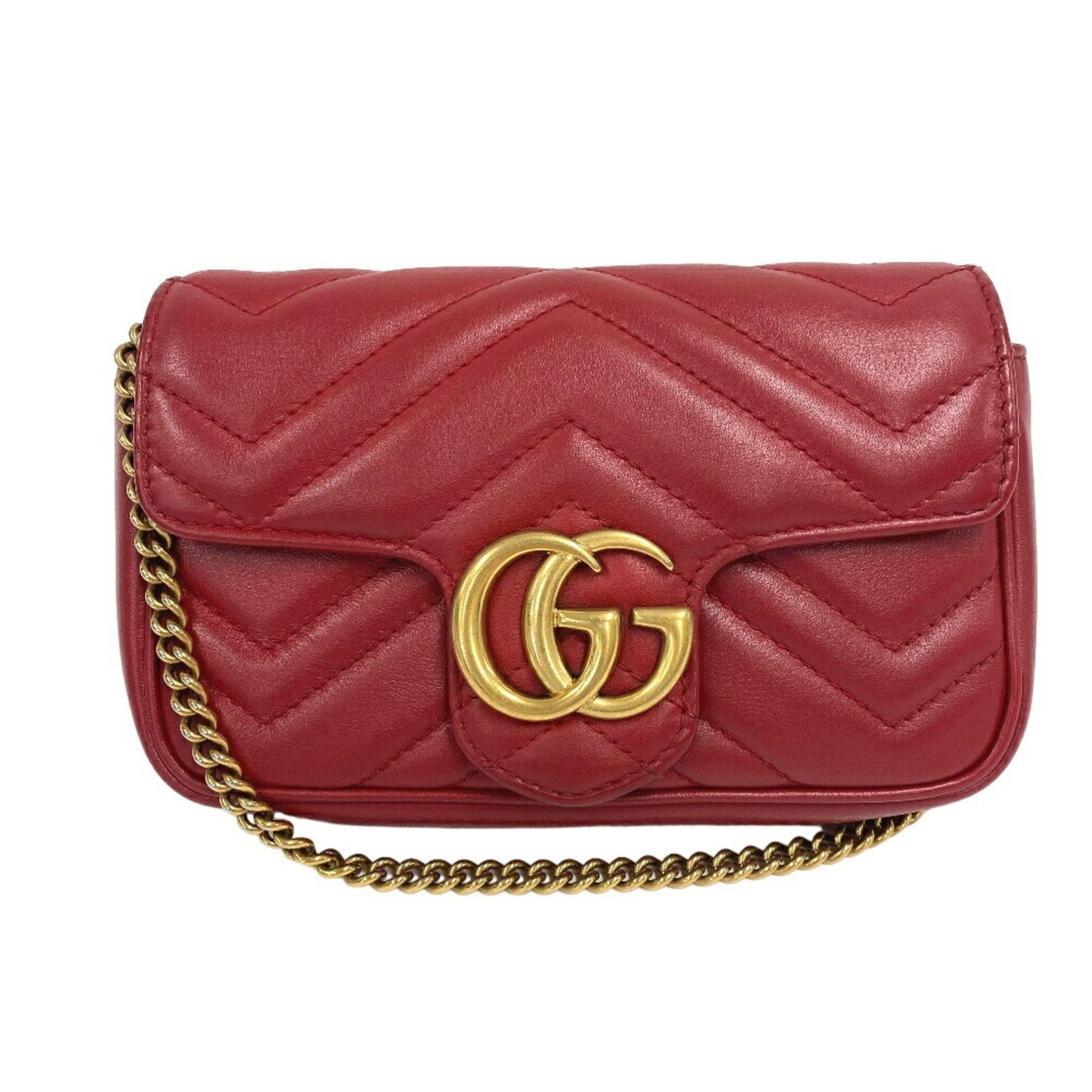 GUCCI Chain Shoulder GG Marmont Bag Red
