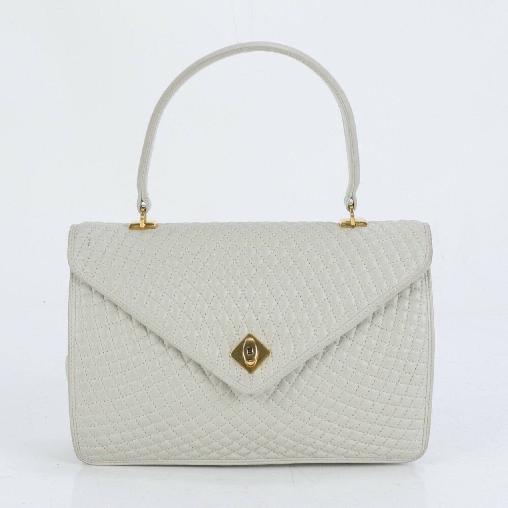 Bally quilted leather handbag/tote bag in gray with gold hardware for women