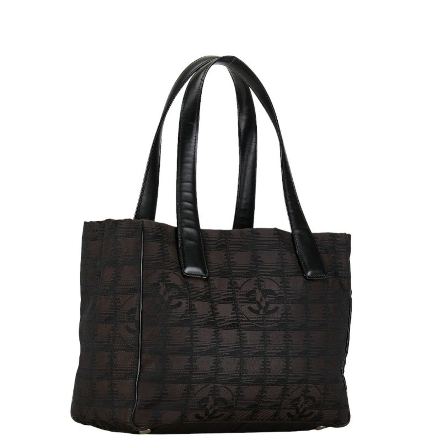 Chanel New Travel Line Handbag Black Brown Nylon Leather