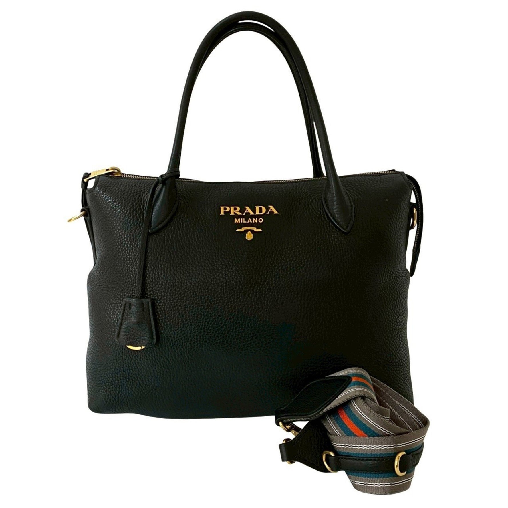 Prada Vitello Dino Leather Handbag/Tote/Shoulder Bag in with Logo and Hardware