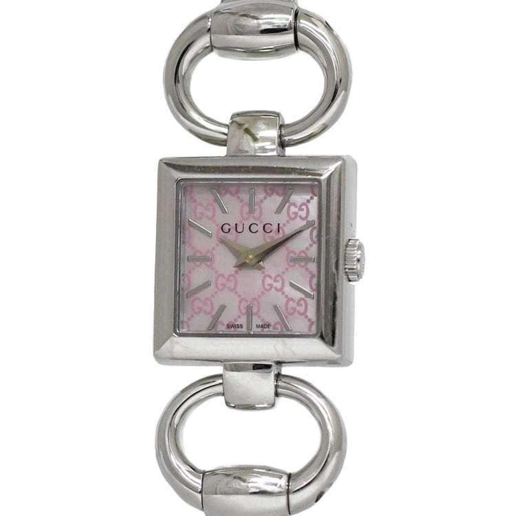 Gucci Watch Tornavani Shell Silver Square SS Quartz Dial GG Micro Battery Operated