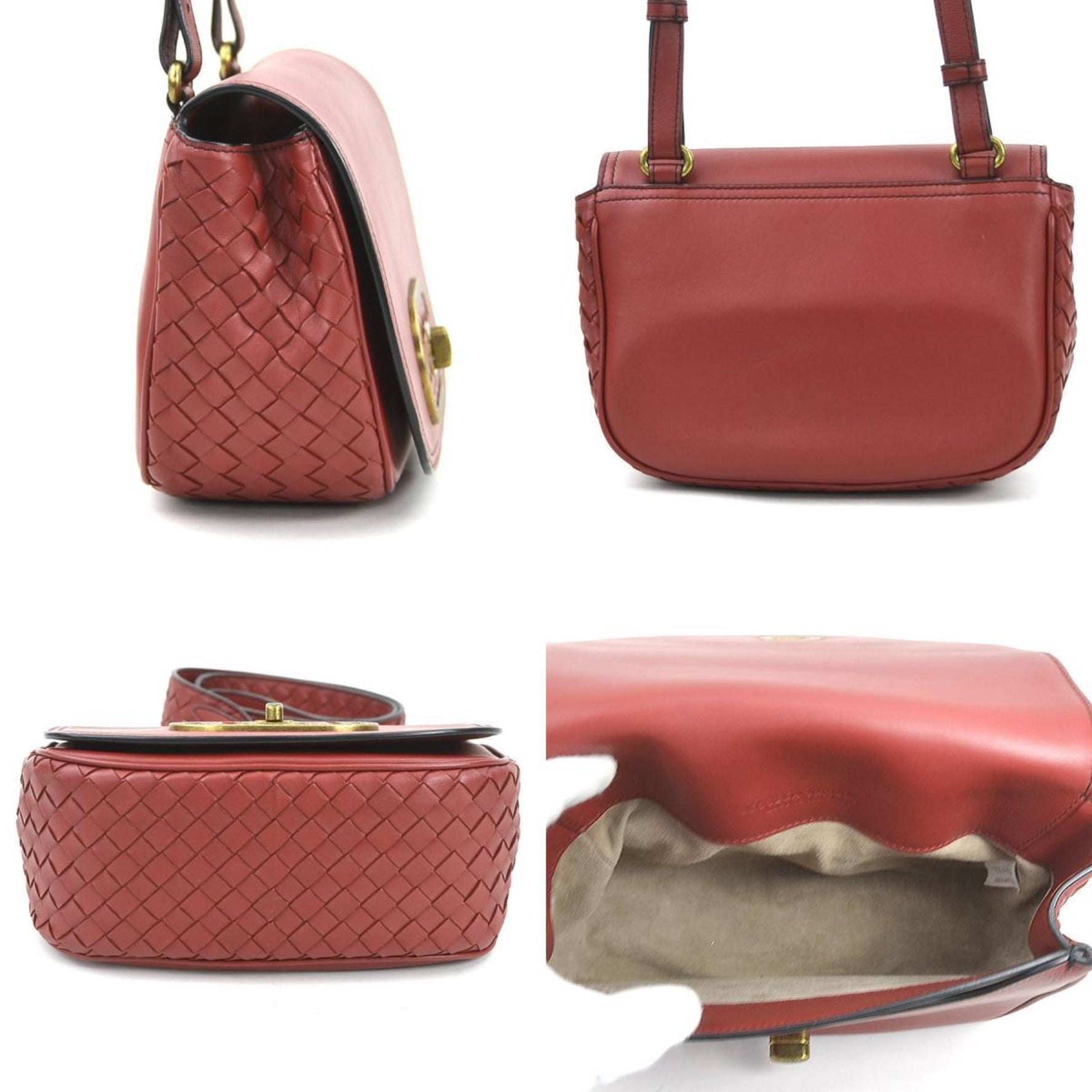 Bottega Veneta Shoulder Bag Intrecciato Leather Red