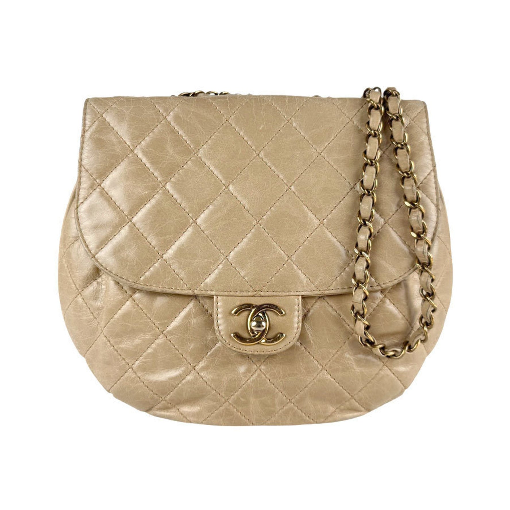 CHANEL Shoulder Bag Matelasse Leather Gold