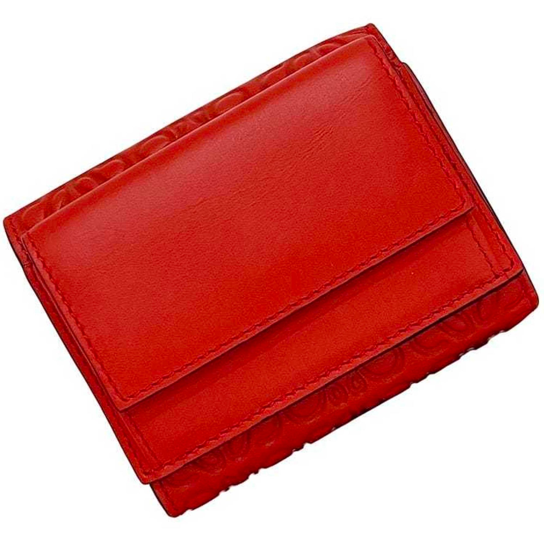 LOEWE Tri-fold Wallet Red Anagram Leather Compact Vivid