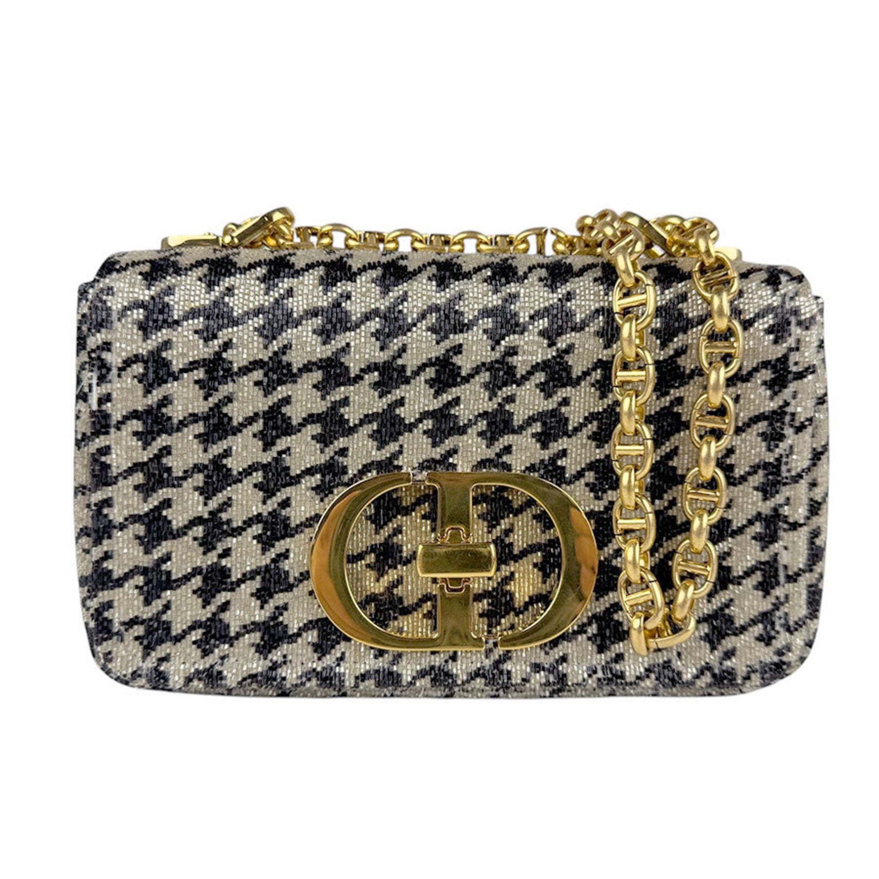 Christian Dior Shoulder Bag Caro Beads Beige Black Gold